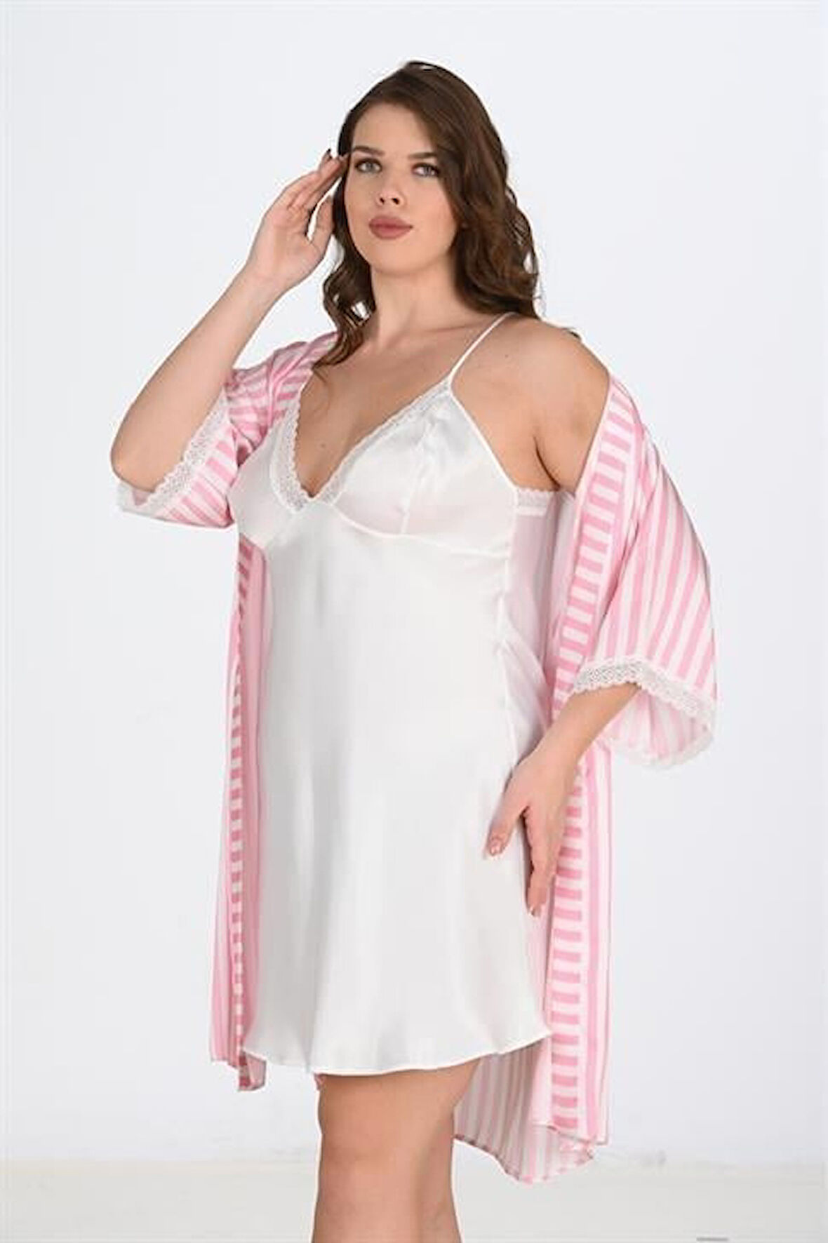 2'li Beyaz-pembe Sabahlık Takımı Bigsize 6210