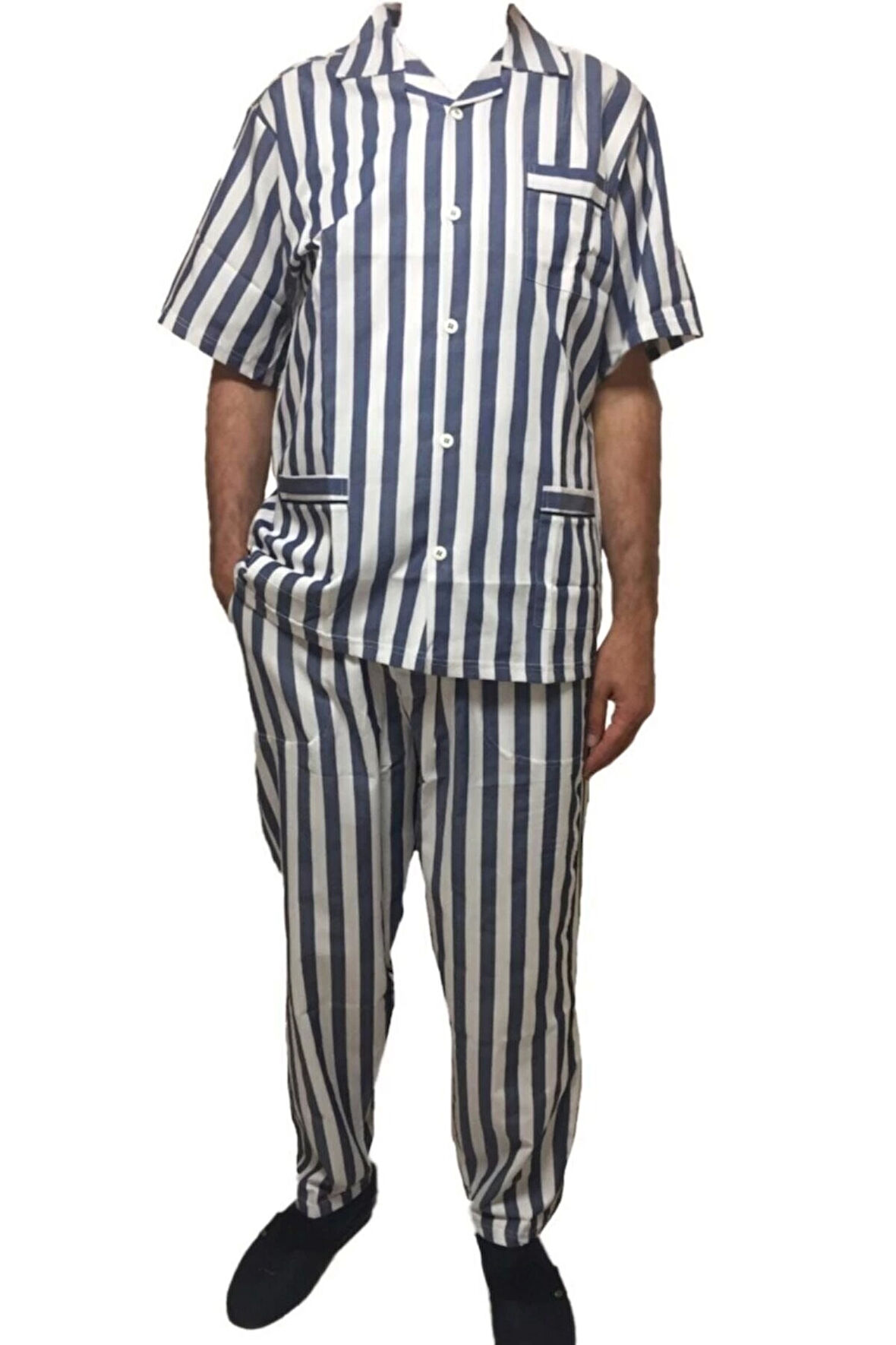 4007 Gaffur Erkek  Kısa Kol Çizgili Pijama Takım