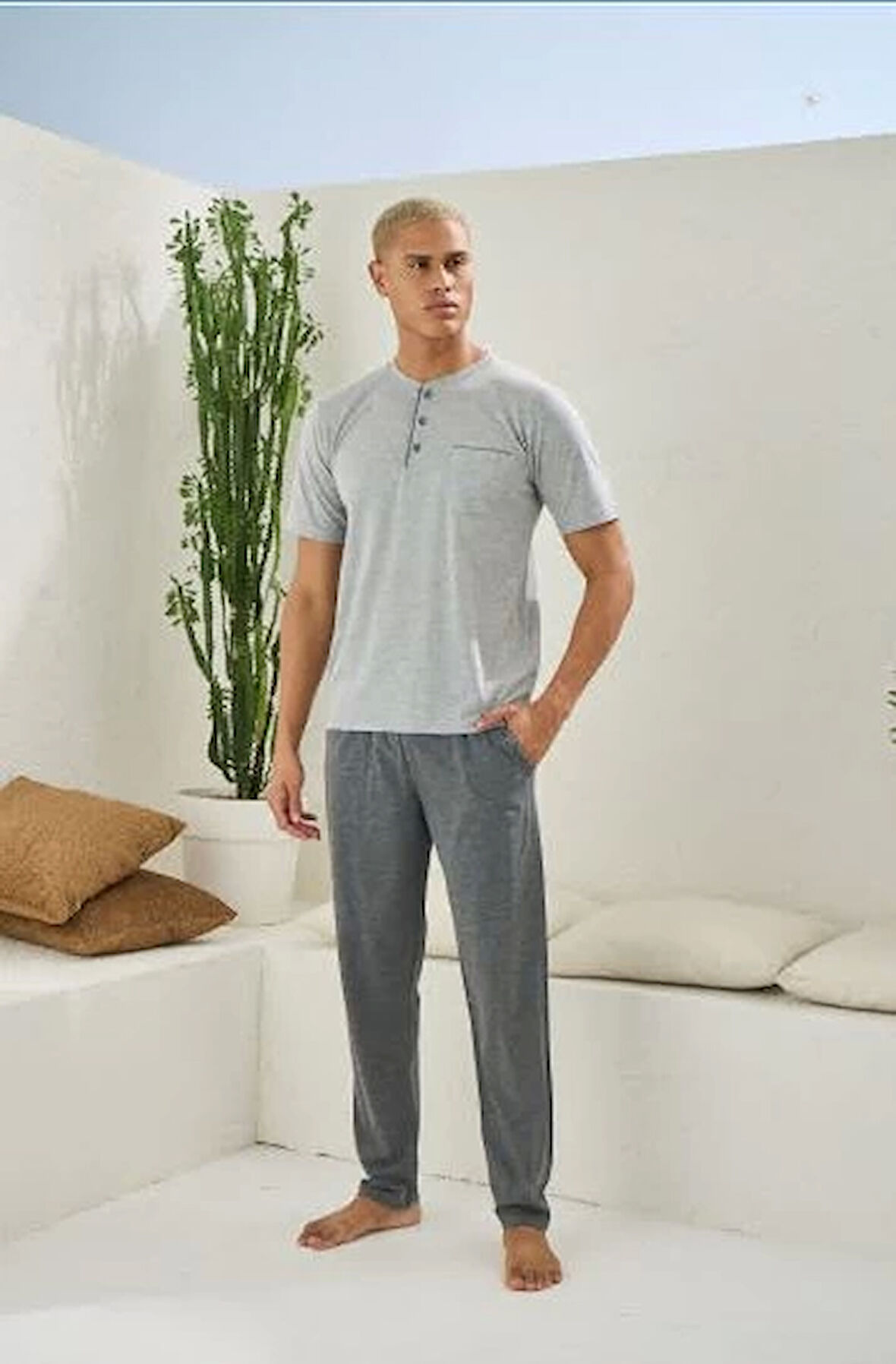 Erkek 2090 Erkek  Midi Yaka Pijama Takım