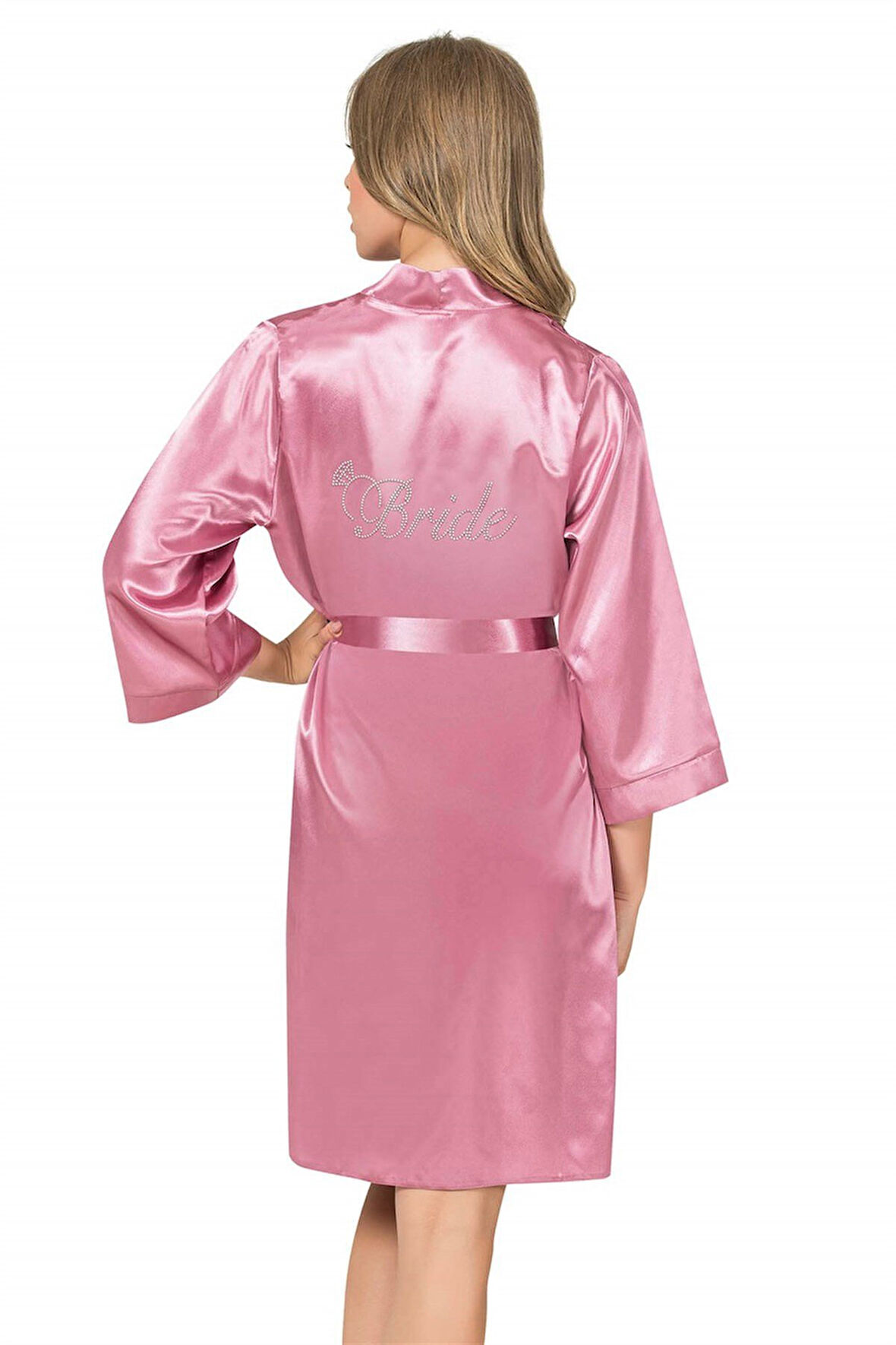 Gül Kurusu Kısa Saten Bride Sabahlık