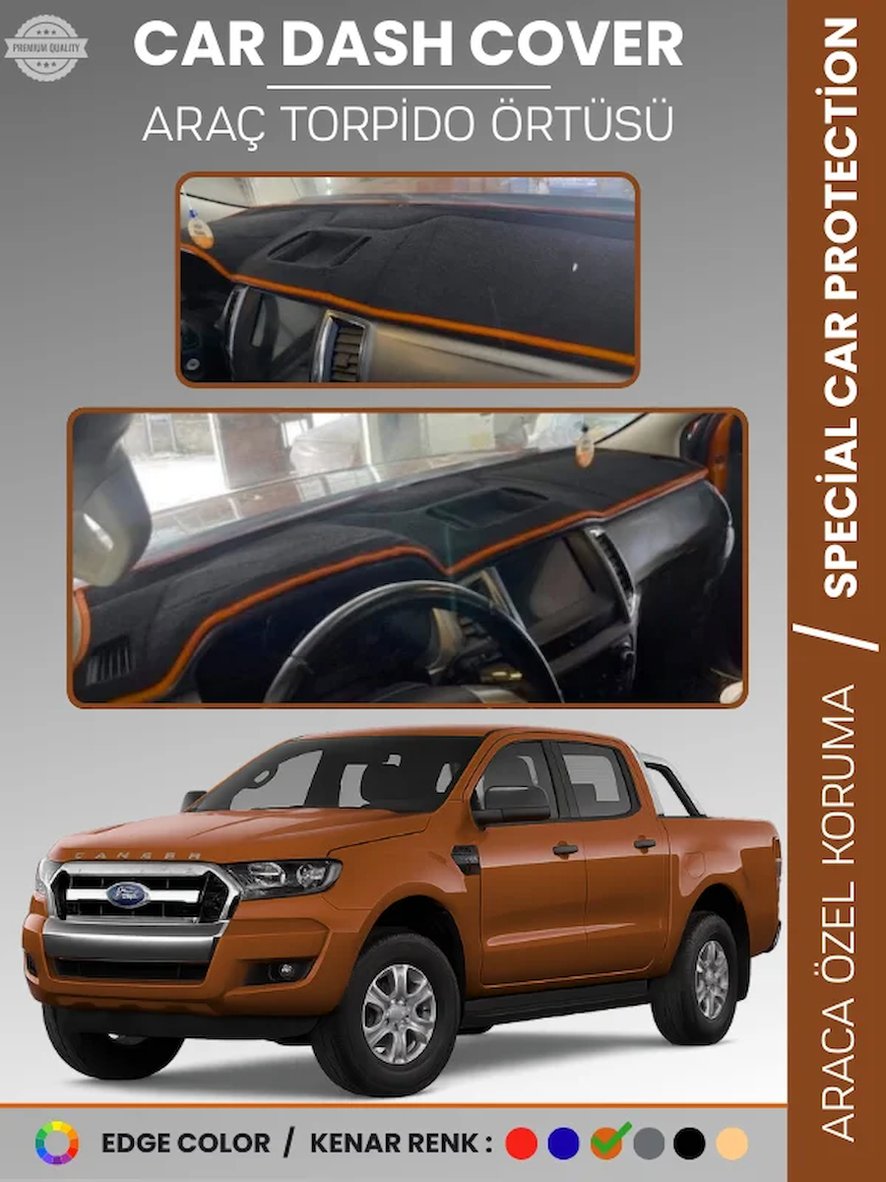 FORD RANGER (2018-2019) Torpido Örtüsü Ön Göğüs Koruma Torpido Koruma Tam Uyum Kaymaz Kolay Montaj