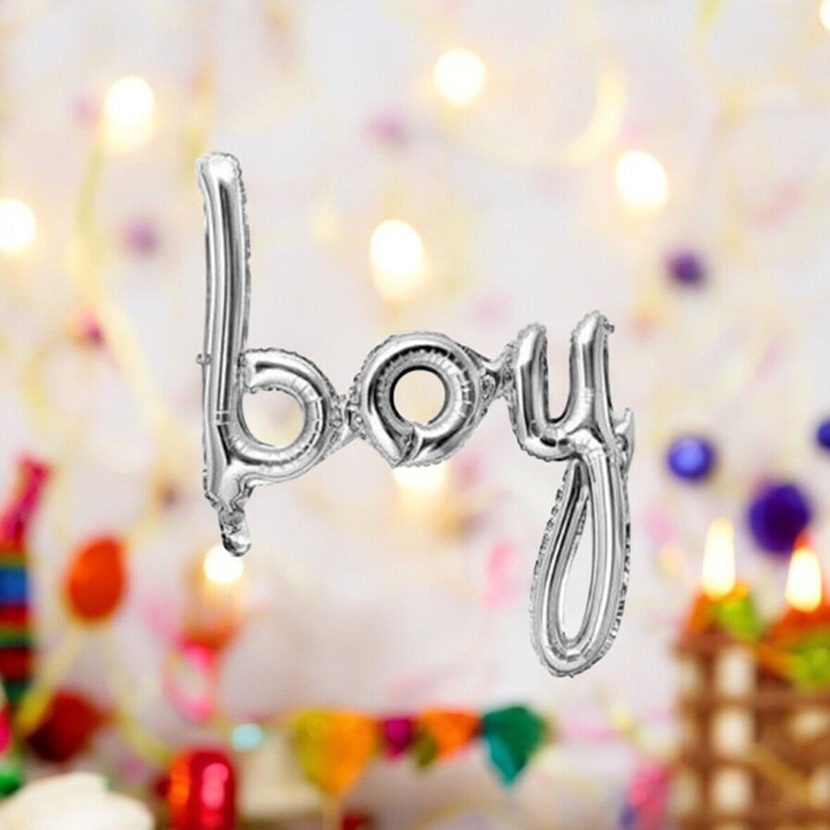 Brokoli Home Gümüş Renk Boy Yazılı Folyo Balon Boy El Yazılı Helyum Balon Gümüş Renk 40inç