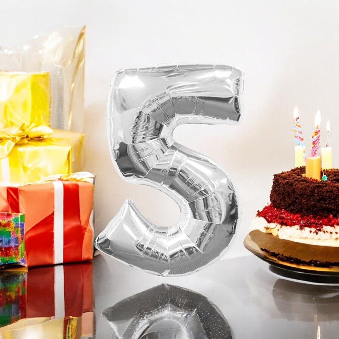 Brokoli Home 5 Numara Folyo Gümüş  Balon 100cm 40inç Helyuma Uygun Parti Balonu Numaralar