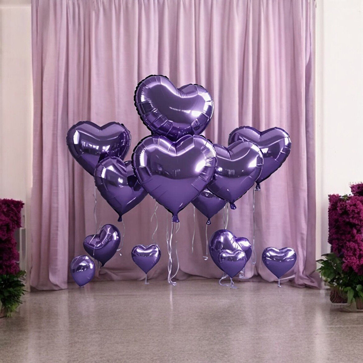 Brokoli Home 5 Adet Kalp Folyo Balon Mor Renk Uçan Balon 45 Cm 18 İnç