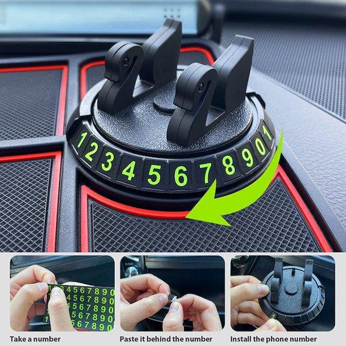 Brokoli Home 360° Dönebilen Yapışkanlı Numaratörlü Araç Telefon Tutucu, Numaratör