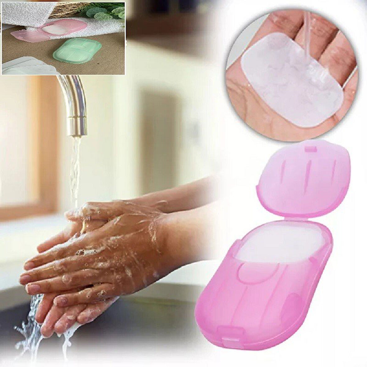 Brokoli Home Kağıt Sabun 4 Lü Pembe 80 Yıkama Sabun Elde Eriyen Sabun  Dezenfektan El Sabunu 