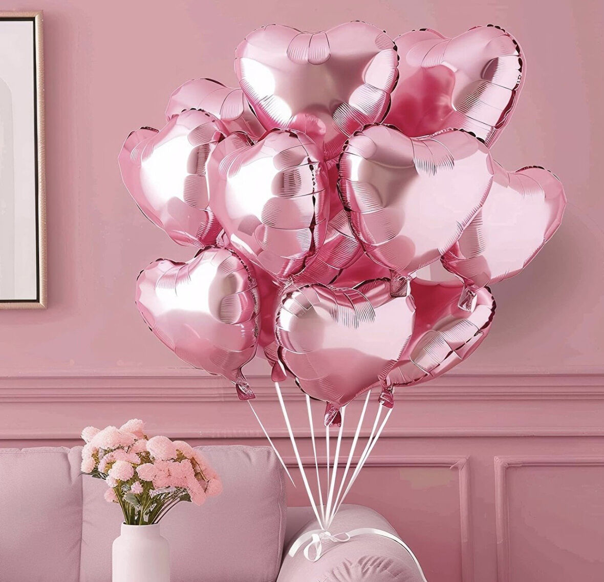 Brokoli Home 5 Adet Kalp Folyo Balon Pembe Uçan Balon 45 Cm 18 İnç Kalp Pembe Balon