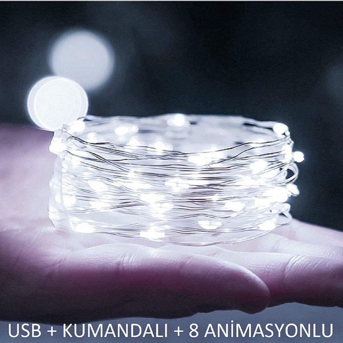 Ev Balkon ve Parti İçin 10 Metre Beyaz Kumandalı Usb Peri Led 8 Modlu Animasyonlu Yılbaşı Süsü Işık