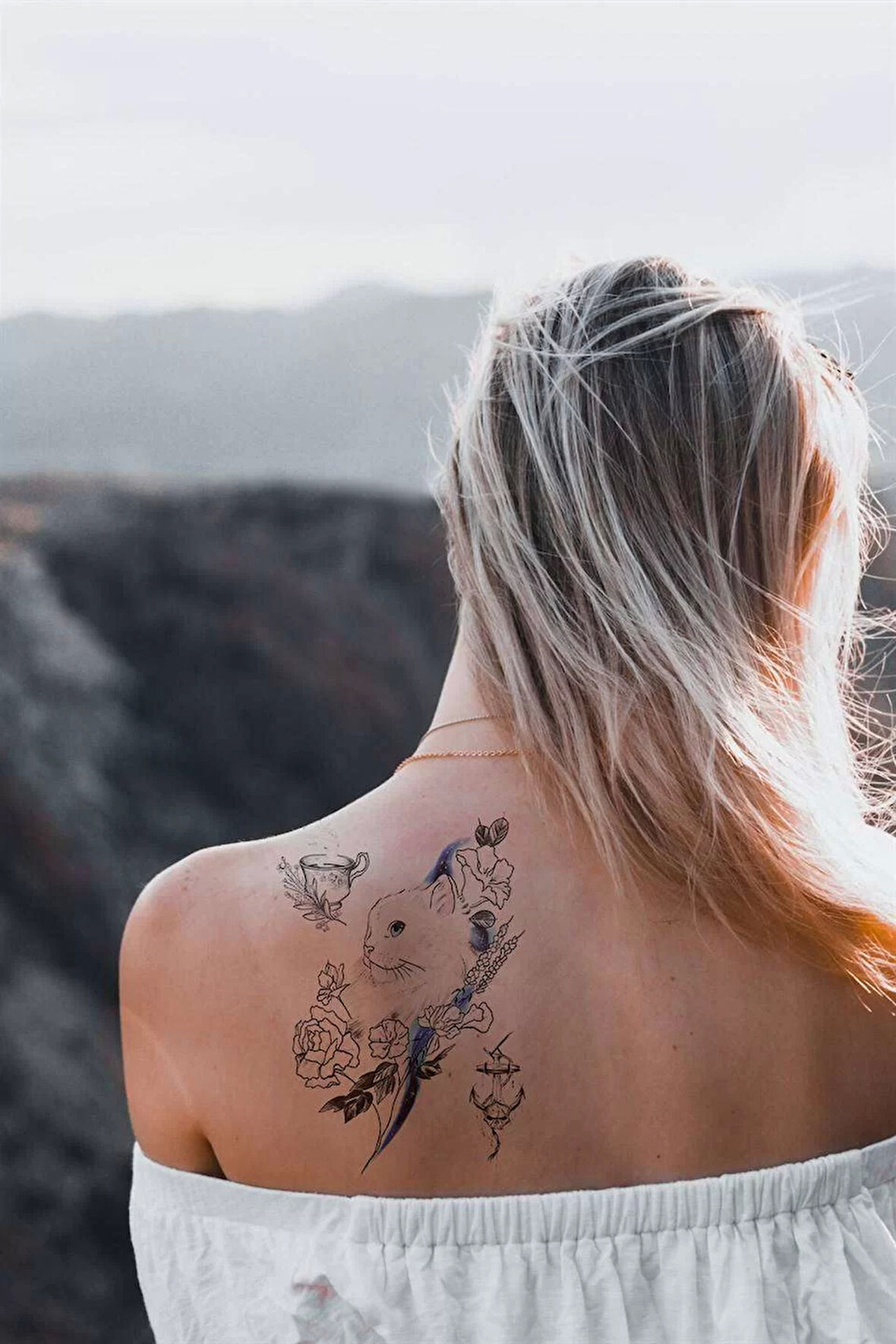Geçici Kedi, Fincan Ve Çapa Dövme Tattoo