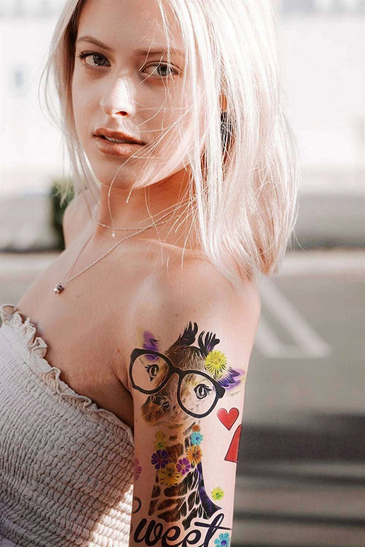 Geçici Zürafa, Kalp, Yazılı Dövme Tattoo