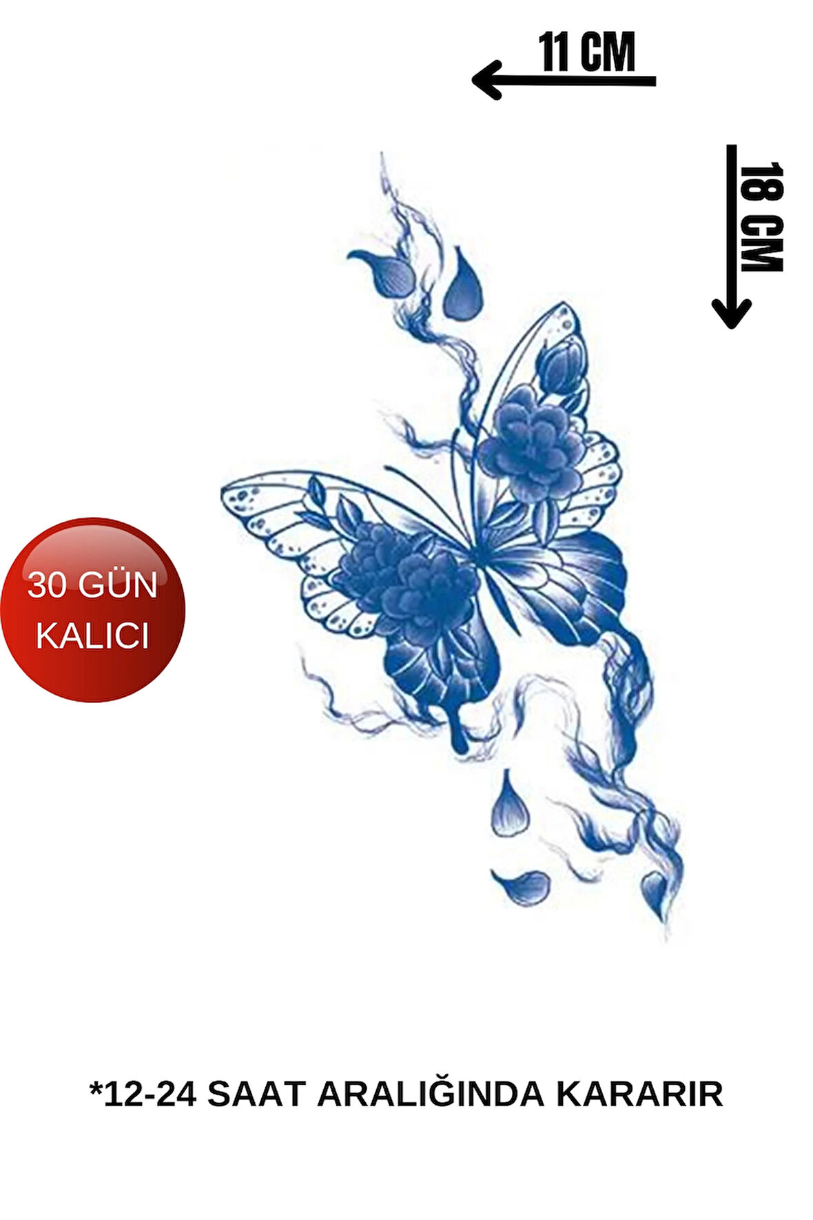 Kelebek Figürlü 12 Saat Sonra Kararan Geçici Dövme Tattoo