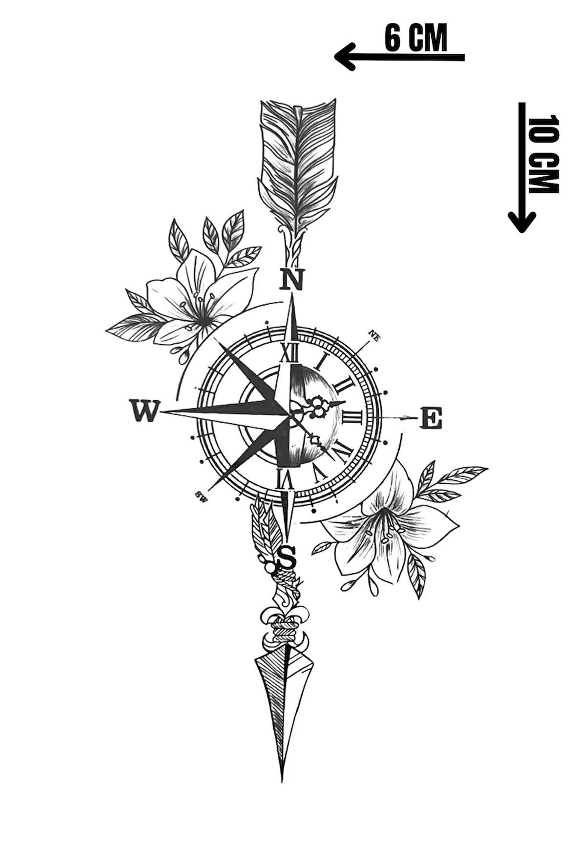 Geçici Pusula Figürlü Mini Dövme Tattoo