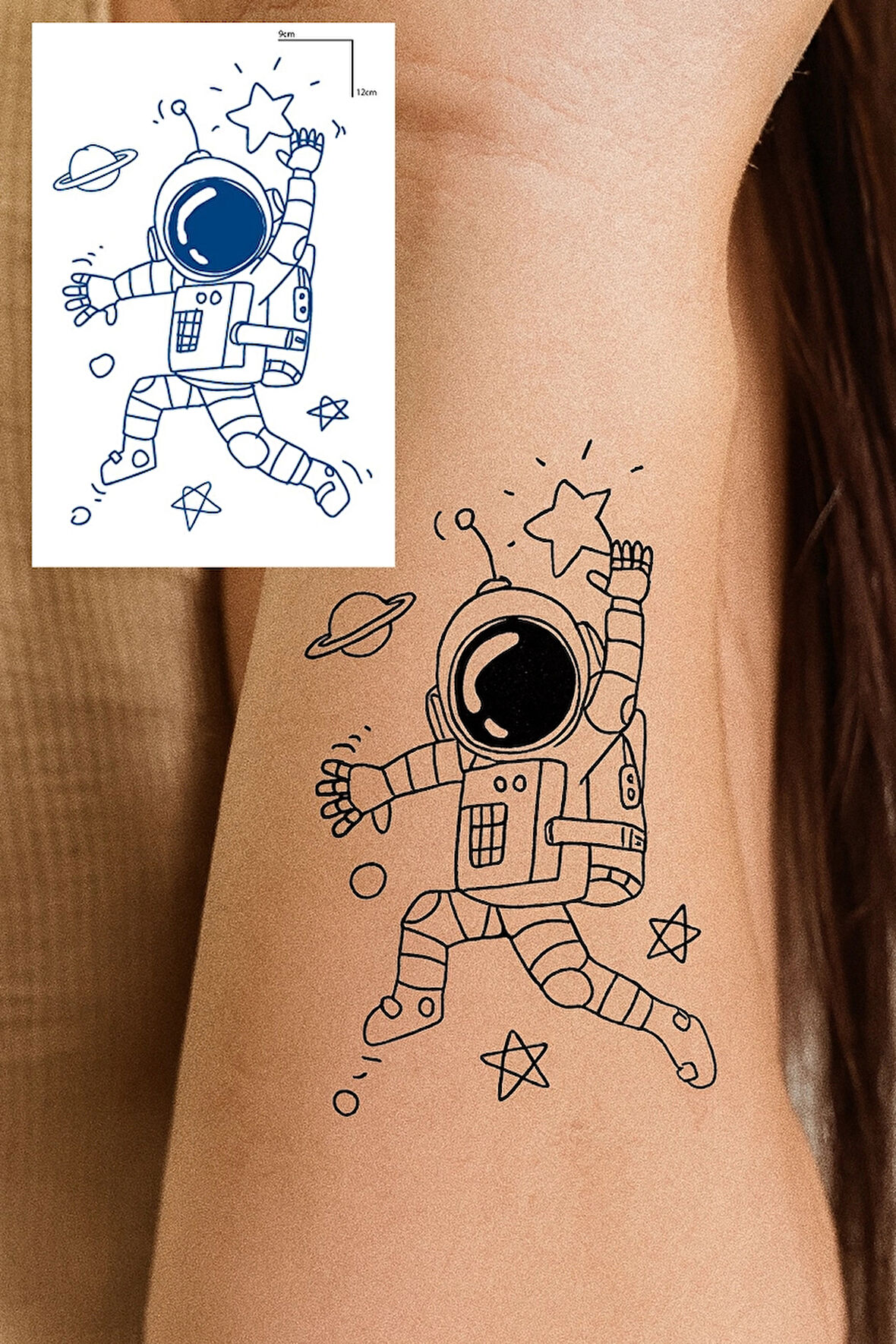 Astronot Figürlü 12 Saat Sonra Kararan Geçici Dövme Tattoo