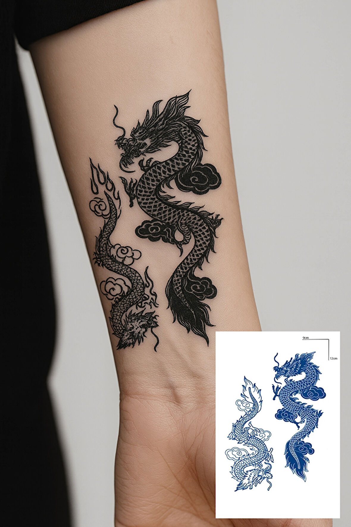 Ejderha Figürlü 12 Saat Sonra Kararan Geçici Dövme Tattoo