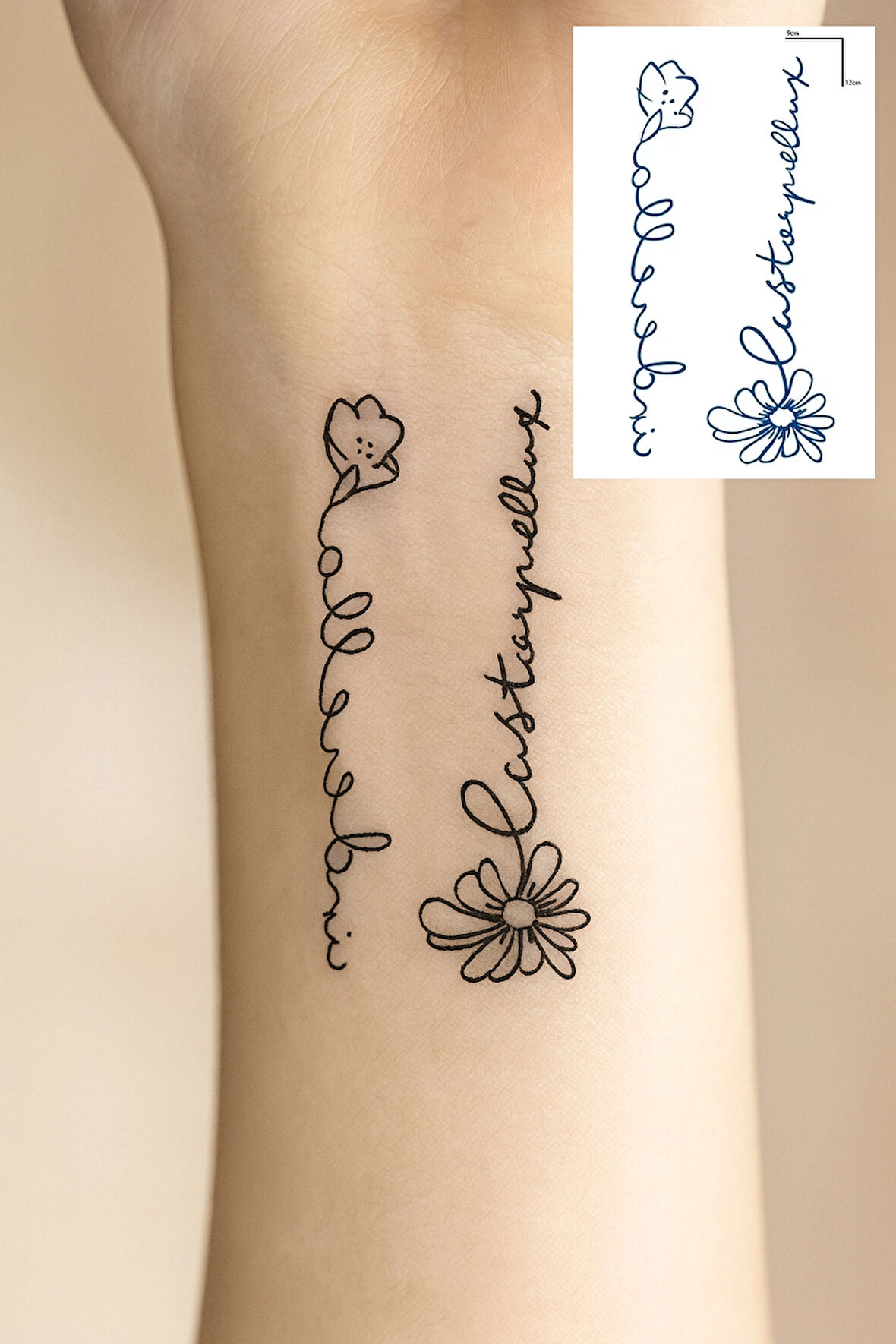 Çiçek Figürlü 12 Saat Sonra Kararan Geçici Dövme Tattoo