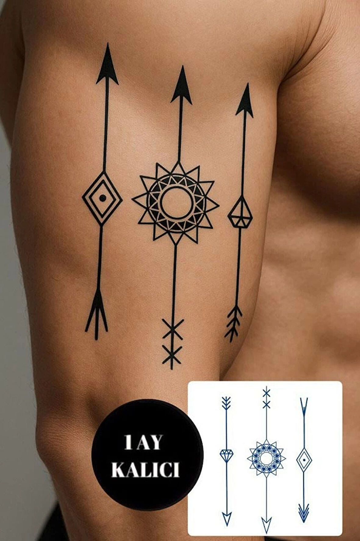 Ok Figürlü 12 Saat Sonra Kararan Geçici Mini Dövme Tattoo