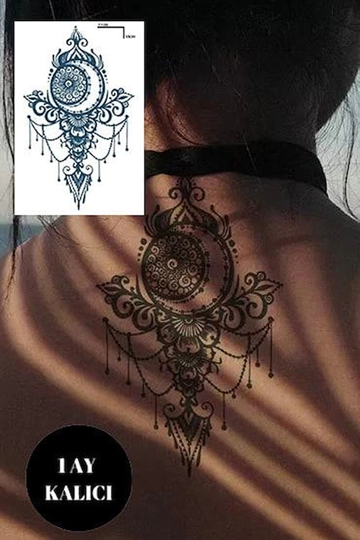 Ay Ve Çiçek Figürlü 12 Saat Sonra Kararan Geçici Orta Dövme Tattoo