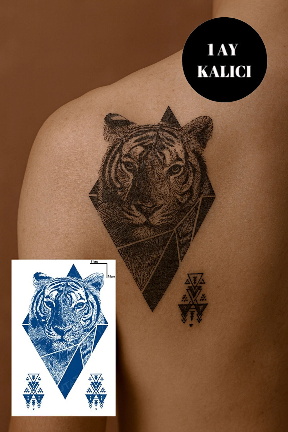 Kaplan Figürlü 12 Saat Sonra Kararan Geçici Orta Dövme Tattoo