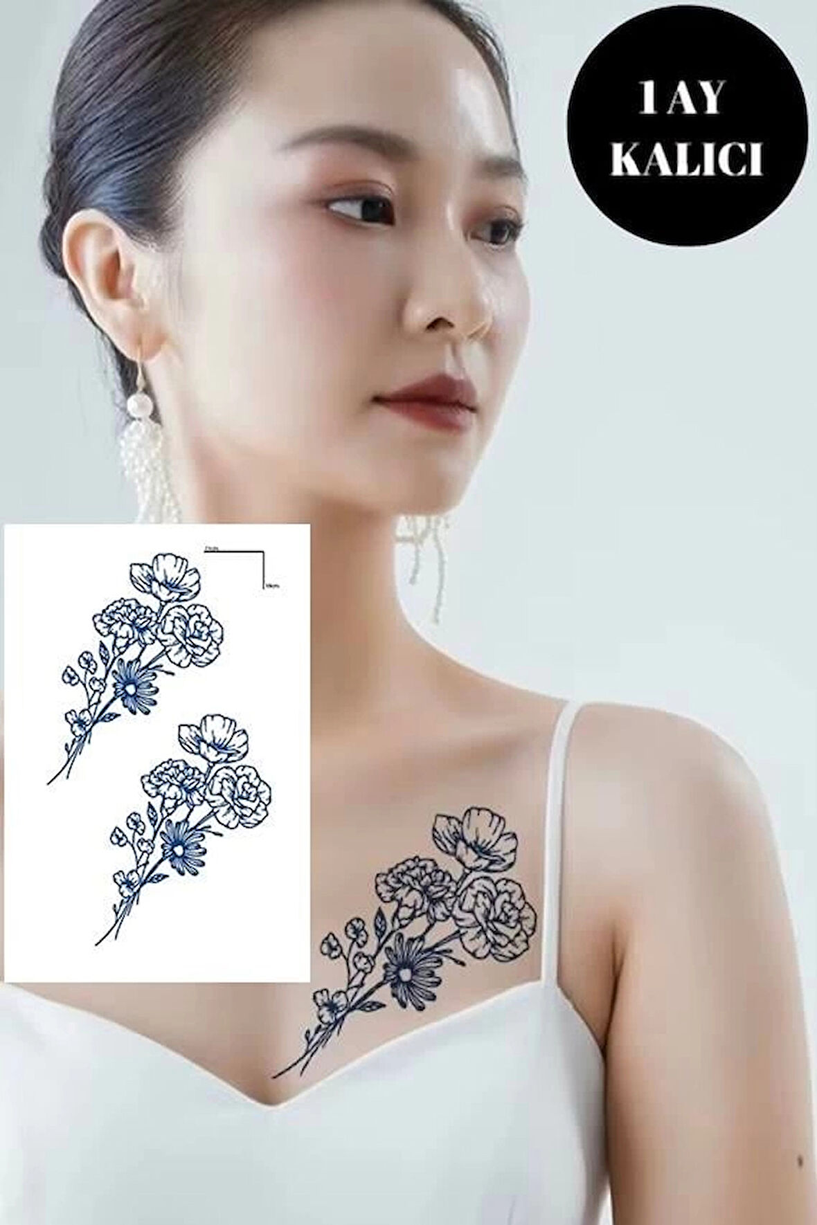 Çiçek Figürlü 12 Saat Sonra Kararan Geçici Orta Dövme Tattoo