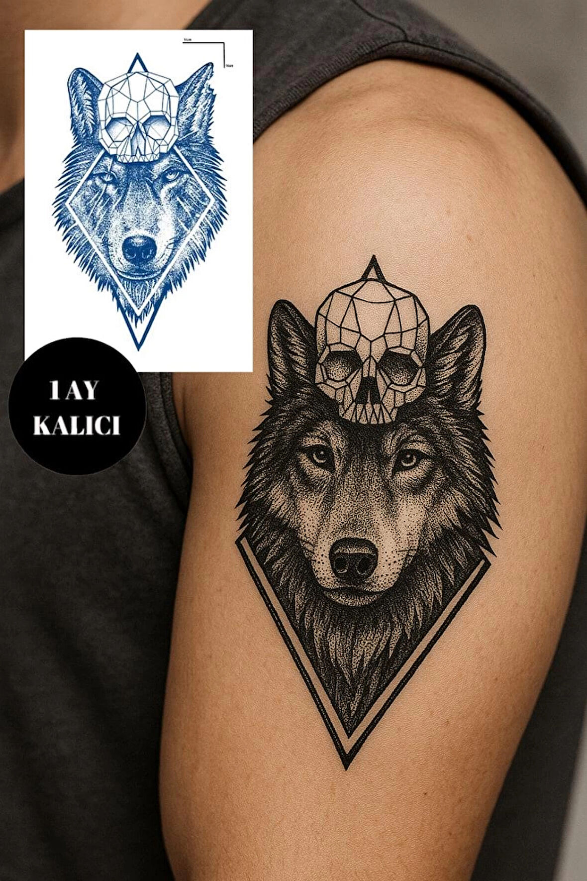 Kurt ve Kuru Kafa Figürlü 12 Saat Sonra Kararan Geçici Orta Dövme Tattoo