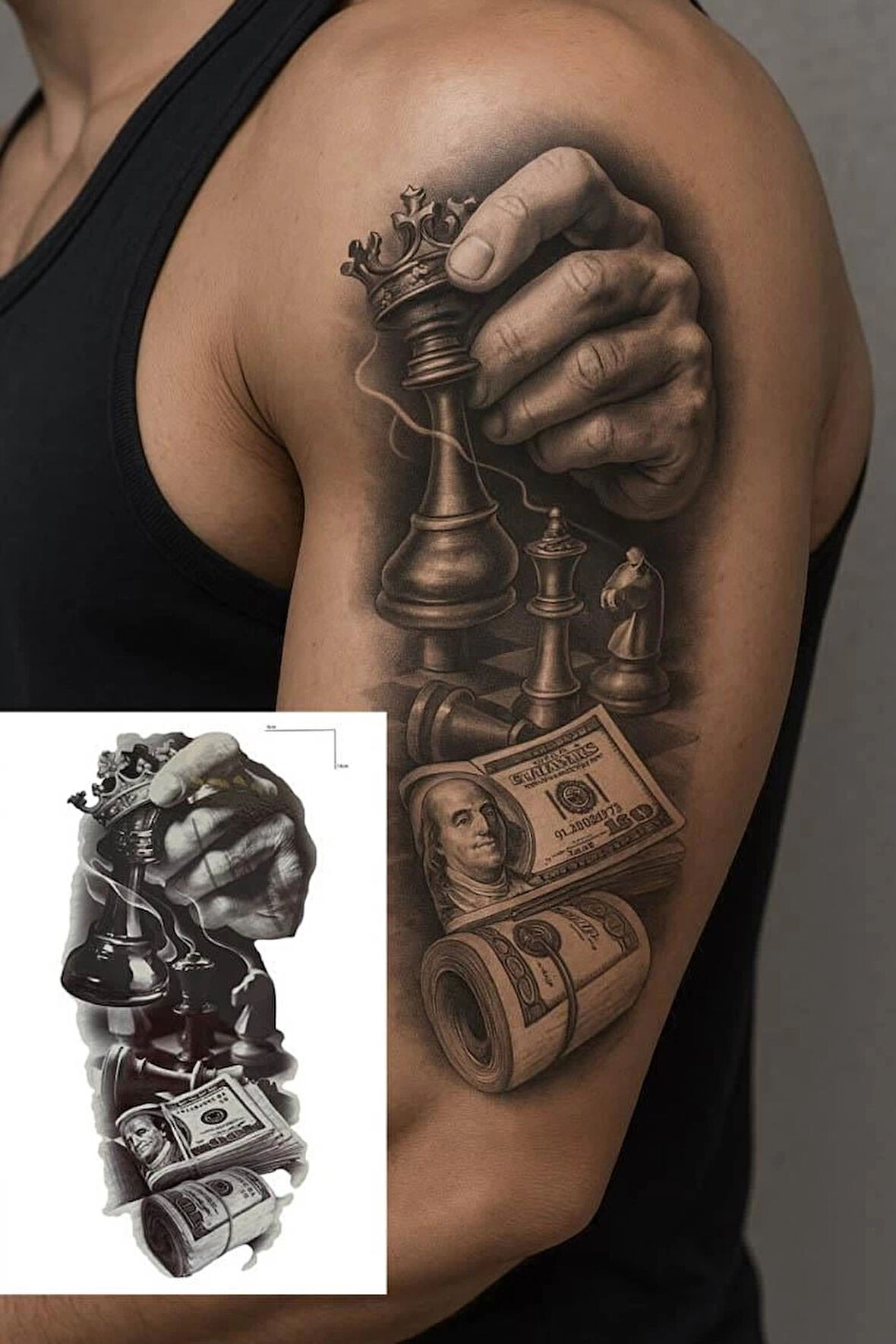 Geçici Satranç Ve Dolar Figürlü Dövme Tattoo