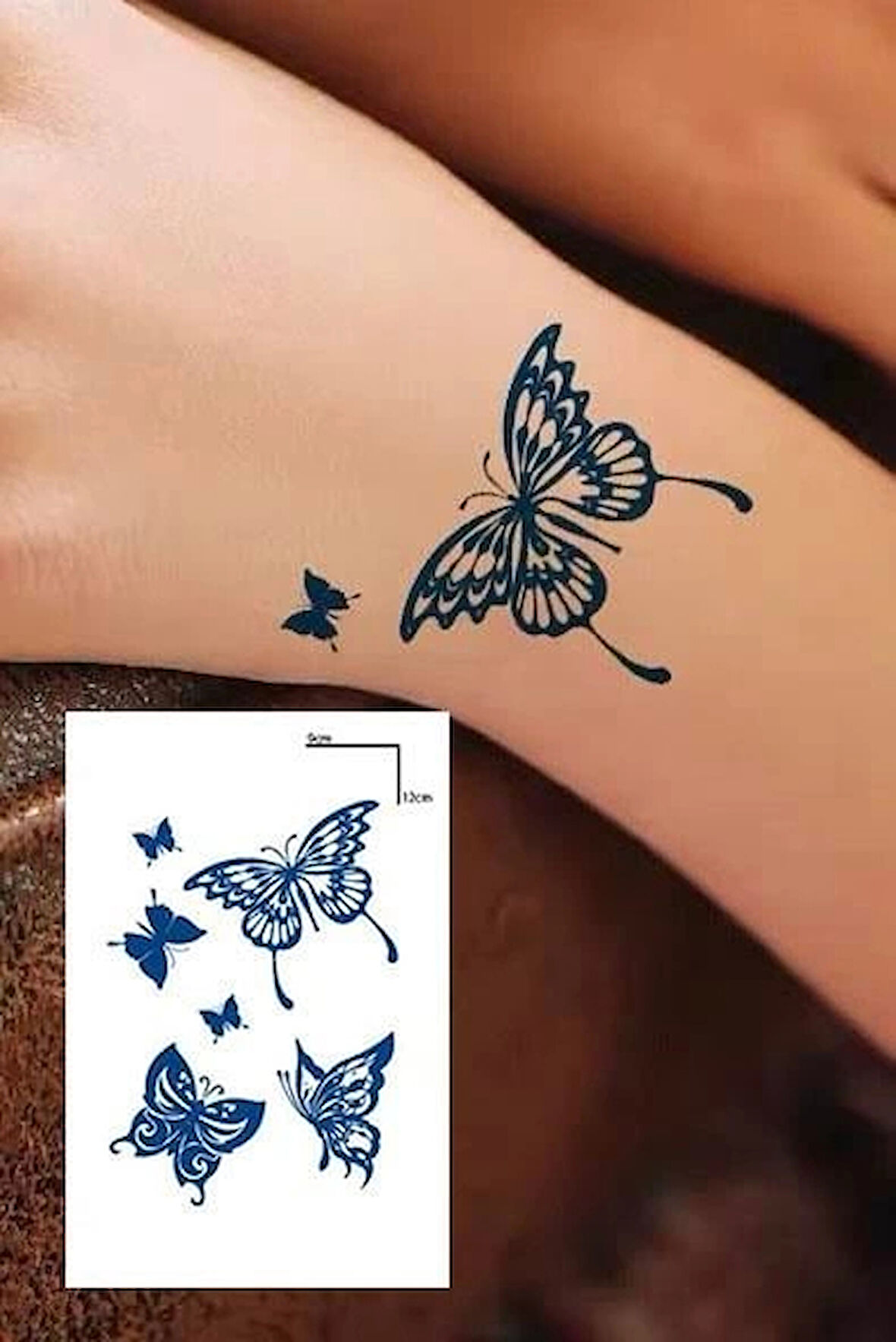 Kelebek Figürlü 12 Saat Sonra Kararan Geçici Dövme Tattoo