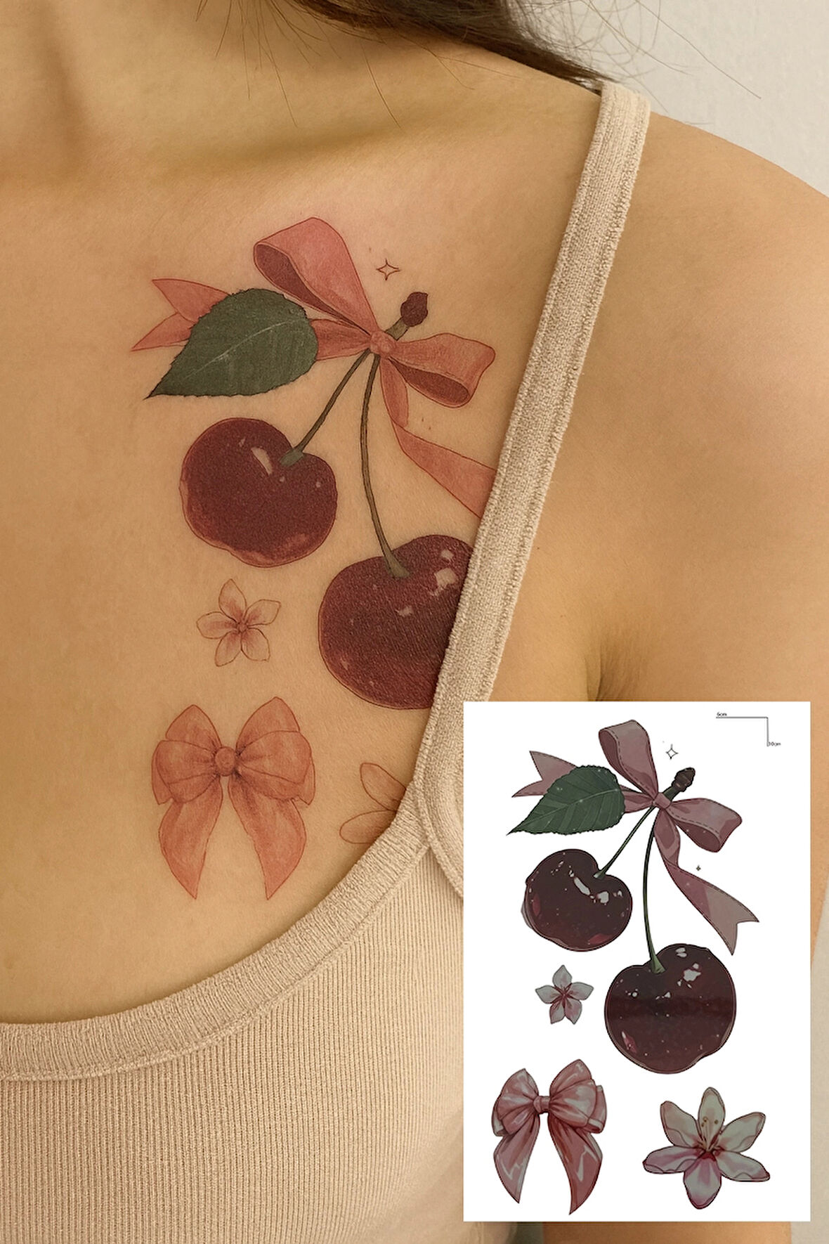 Kiraz Ve Kurdele Figürlü Mini Dövme Tattoo