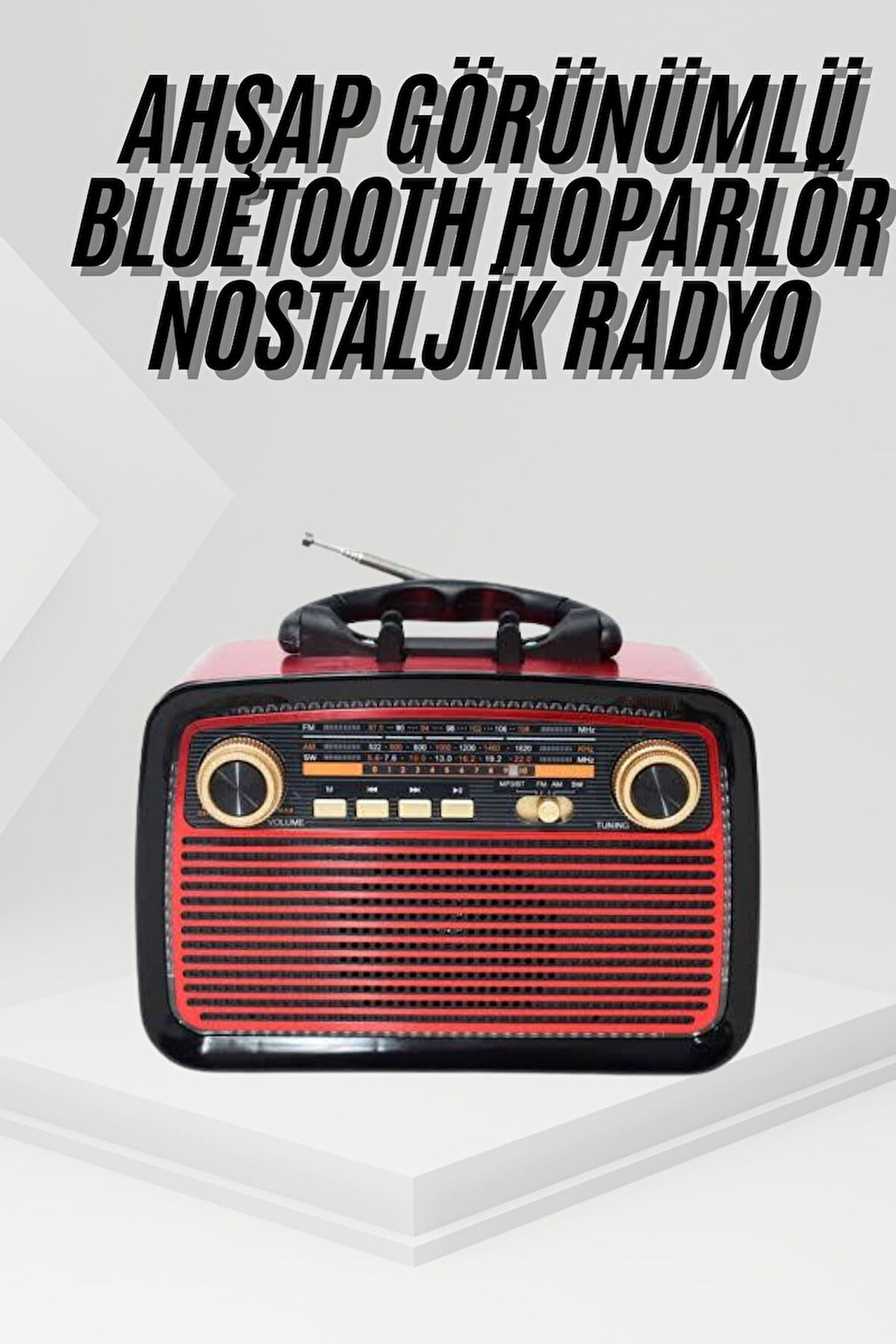 Nostalji Radyo Bluetooth Hoparlör USB-SD Kart Giriş Led Fener Işıklı Bataryalı Pilli