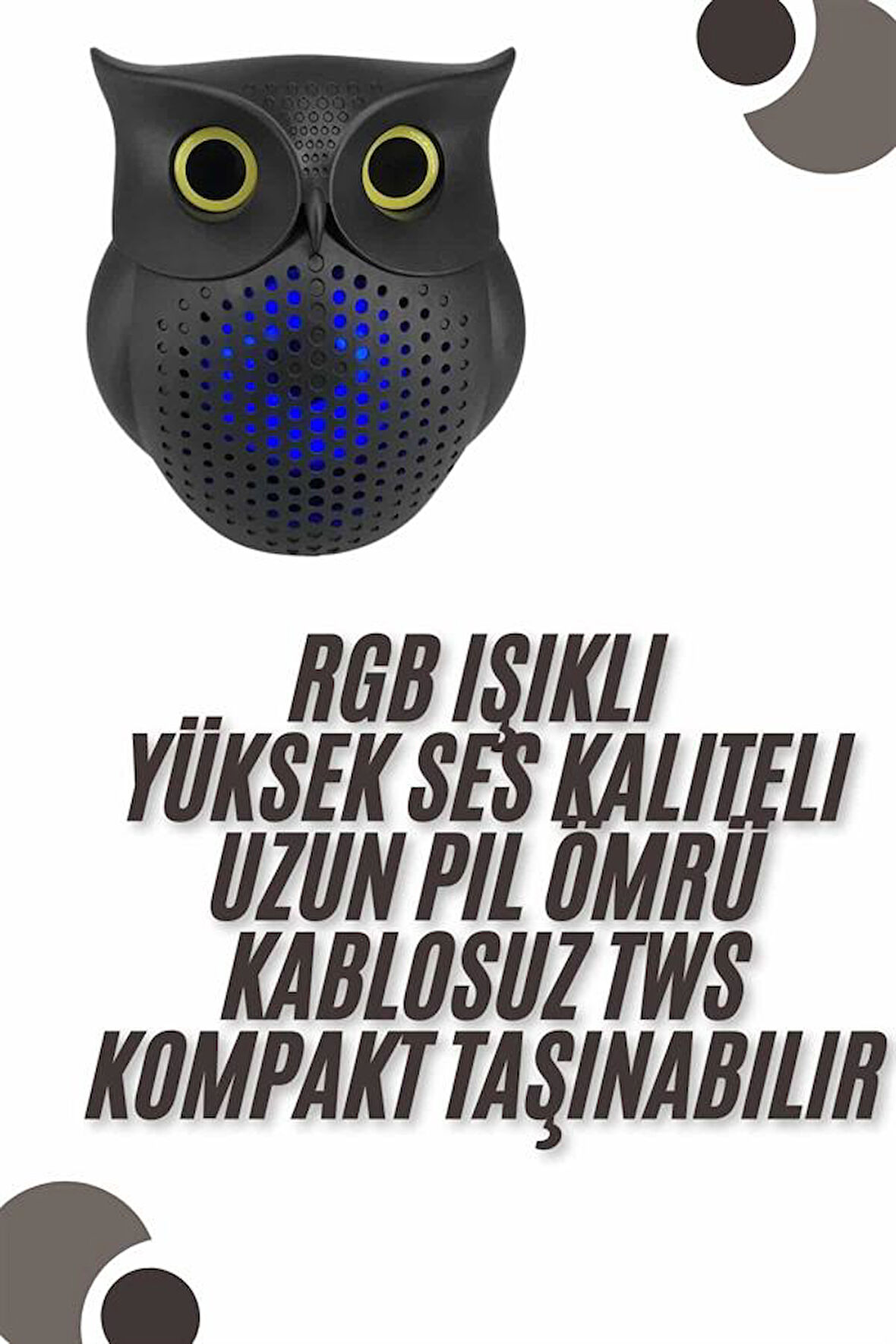 Bluetooth Hoparlör TWS Kablosuz RGB Işıklı Dekoratif Taşınabilir Baykuş