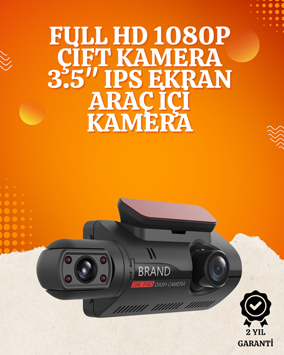 WiFi Destekli Araç Kamerası – 3 inç Ekran, 1080P Ön ve 720P İç Kamera