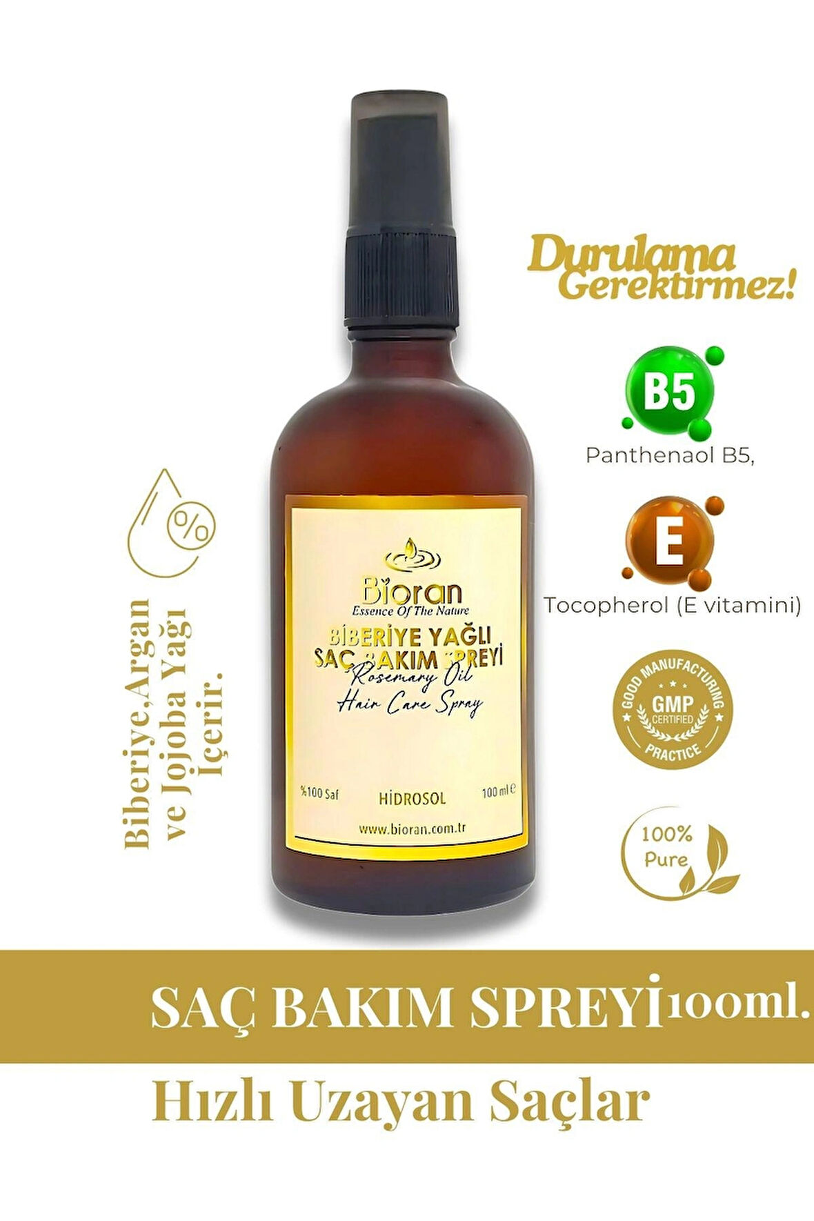 Biberiye Yağlı Saç Bakım Spreyi - "Hızlı Uzama ve Canlandırıcı Etki" Cam Şişede (100 ML)