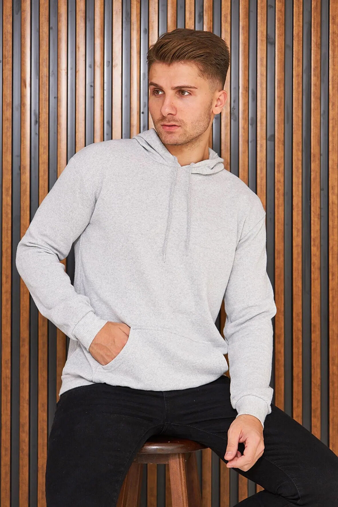 Simyon Erkek Regular Fit Kapüşonlu Kanguru Cepli Uzun Kollu Sweatshirt