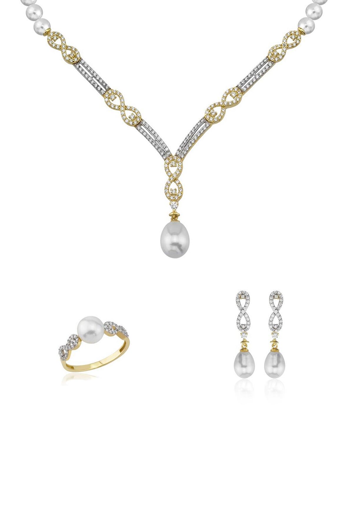 Birinci1926 14 Ayar Altın Kadın Sonsuzluk Bağı İnci Set