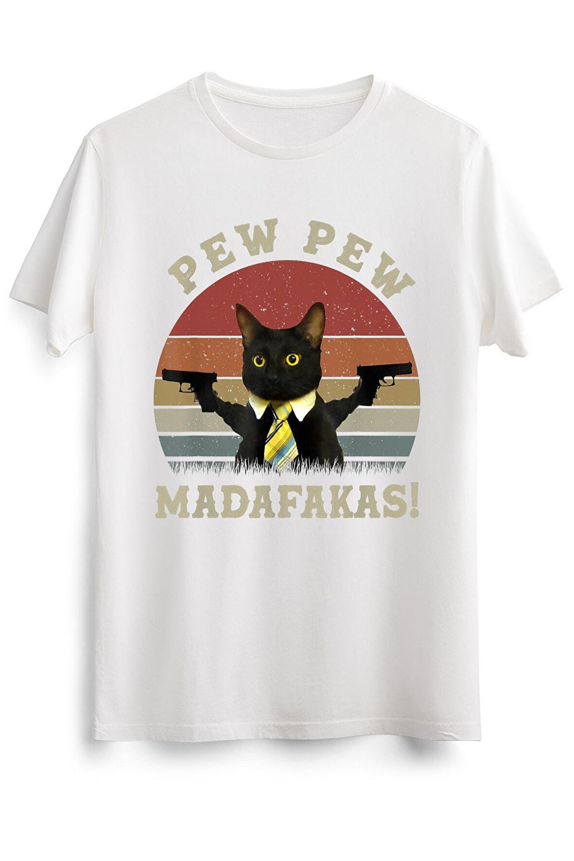 Unisex Siyah Cat Vintage Pewpewpew Madafakas Cat Tişört Crazy Pew Vintage - Ds1147