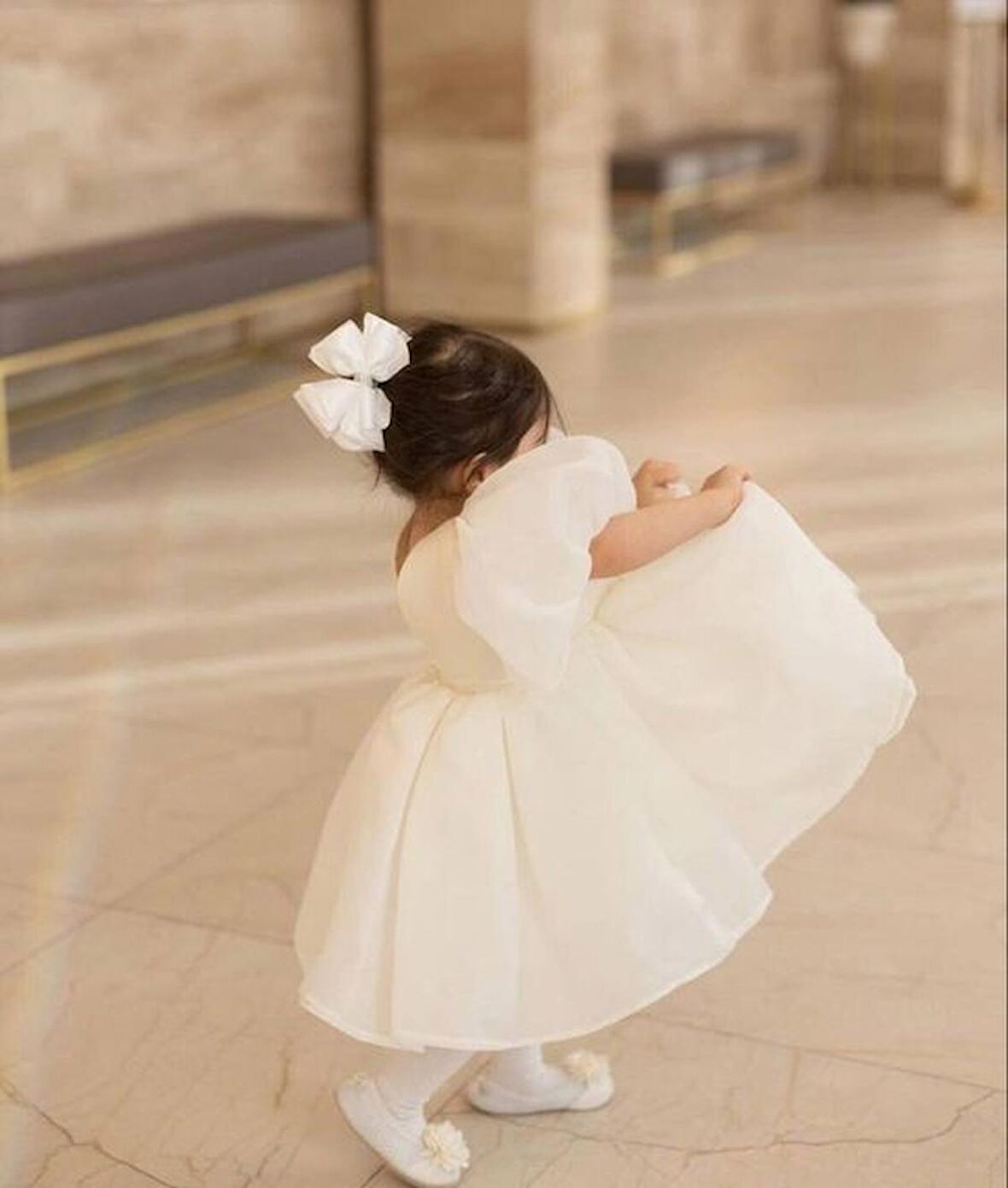 Kız Çocuk Bebek Gelinlik Abiye Beyaz Saten Karolin Elbise