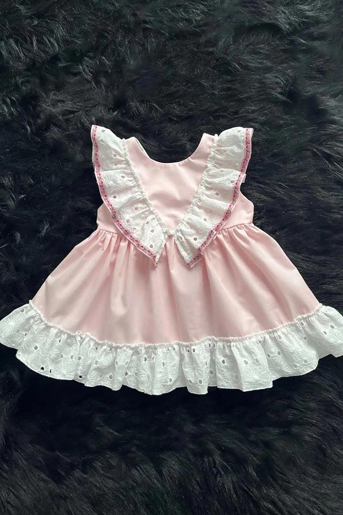 Fisto Fırfırlı Ve Kurdele Detaylı Poplin Kız Çocuk Bebek Pembe Elbise