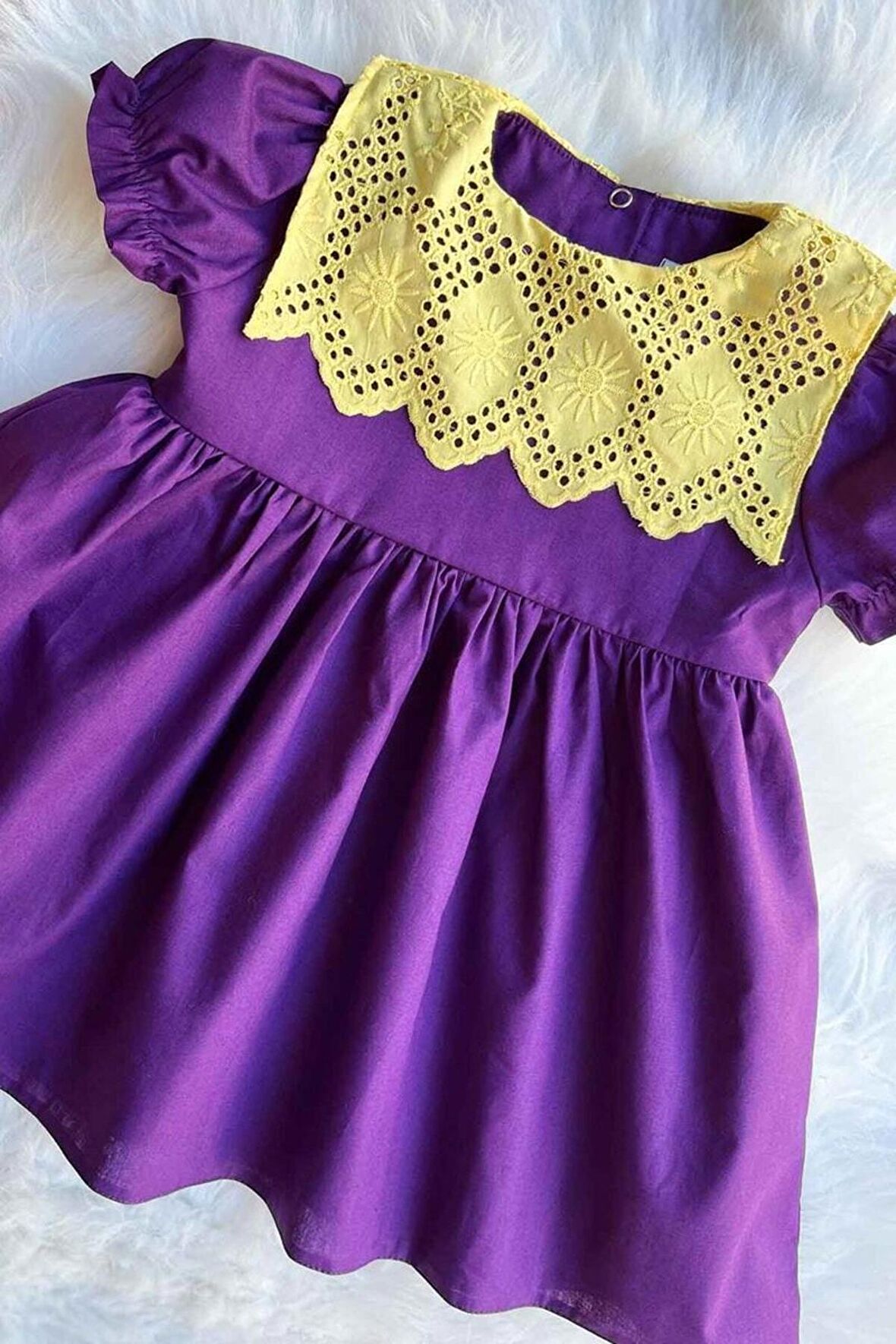 Sarı Güneş Fisto Yakalı Mor Poplin Kız Çocuk Bebek Elbise