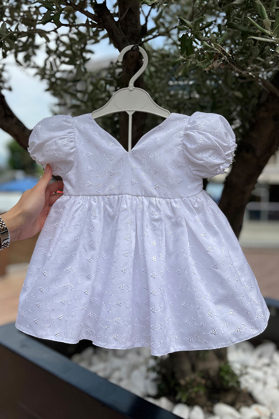 Beyaz Fisto Kız Çocuk Bebek Mevlüt Pamuklu Elbise