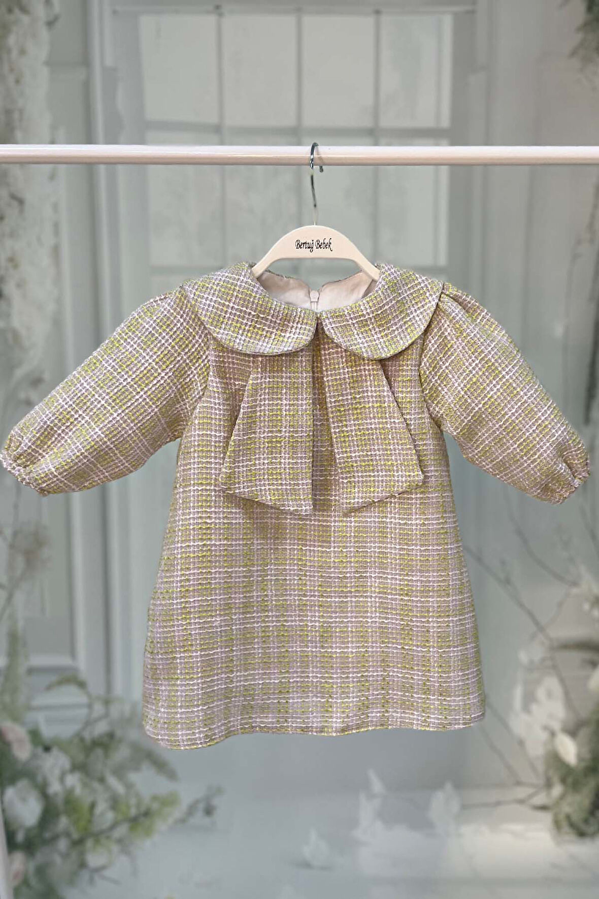 Bebe Yaka Kız Çocuk Bebek Tüvit Yeşil Elbise