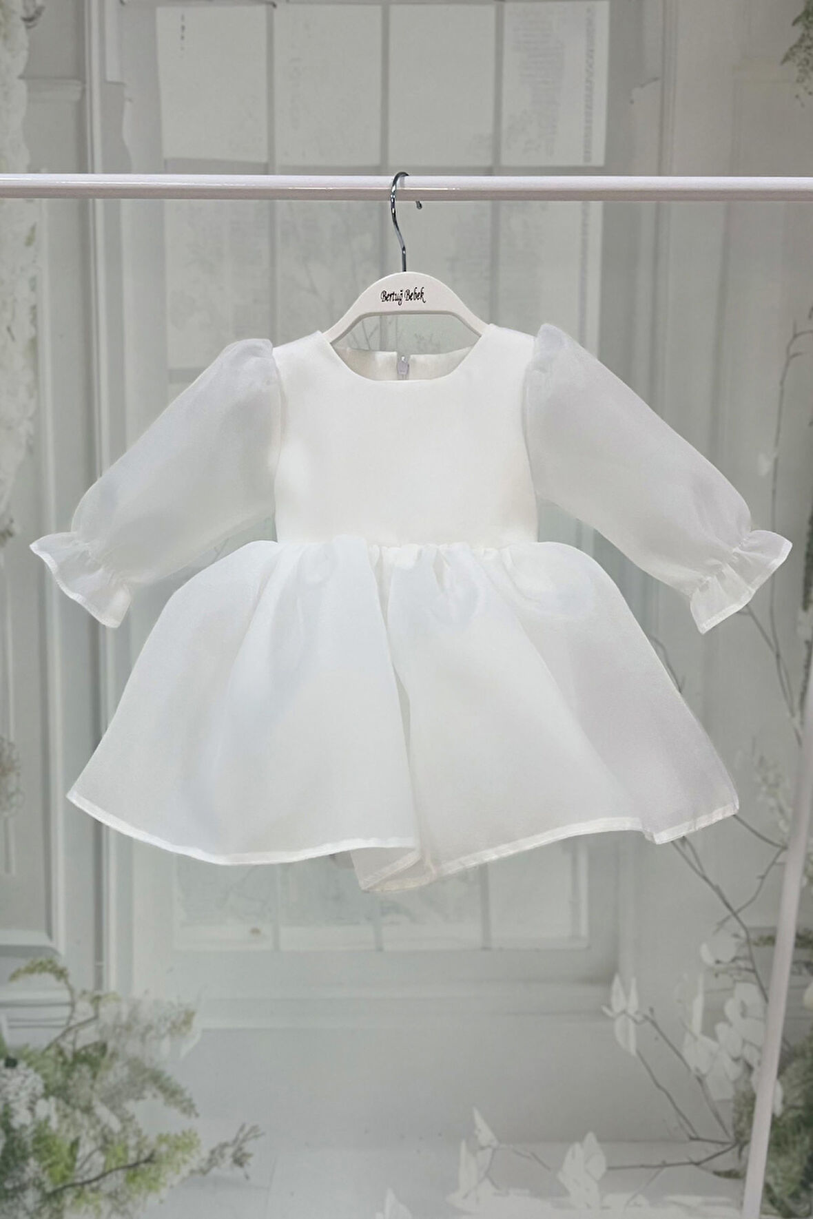 Karolin Kız Çocuk Bebek Romper Gelinlik Abiye Organze Beyaz Elbise