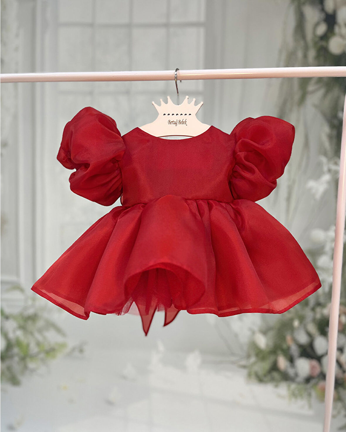Bordo Karolin Pamuk Saten Kız Bebek Çocuk Romper Külotlu Abiye Elbise
