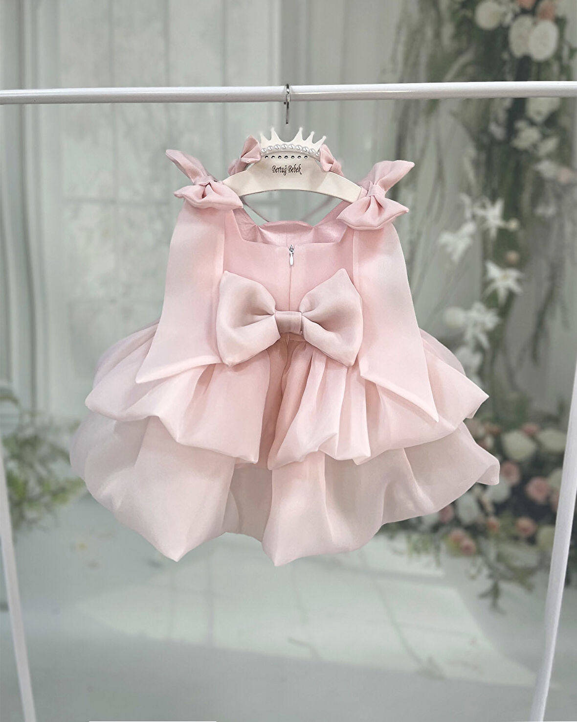 Kat Kat Balon Elbise Kurdale Detaylı Pudra Pembe Karolin Abiye Elbise 