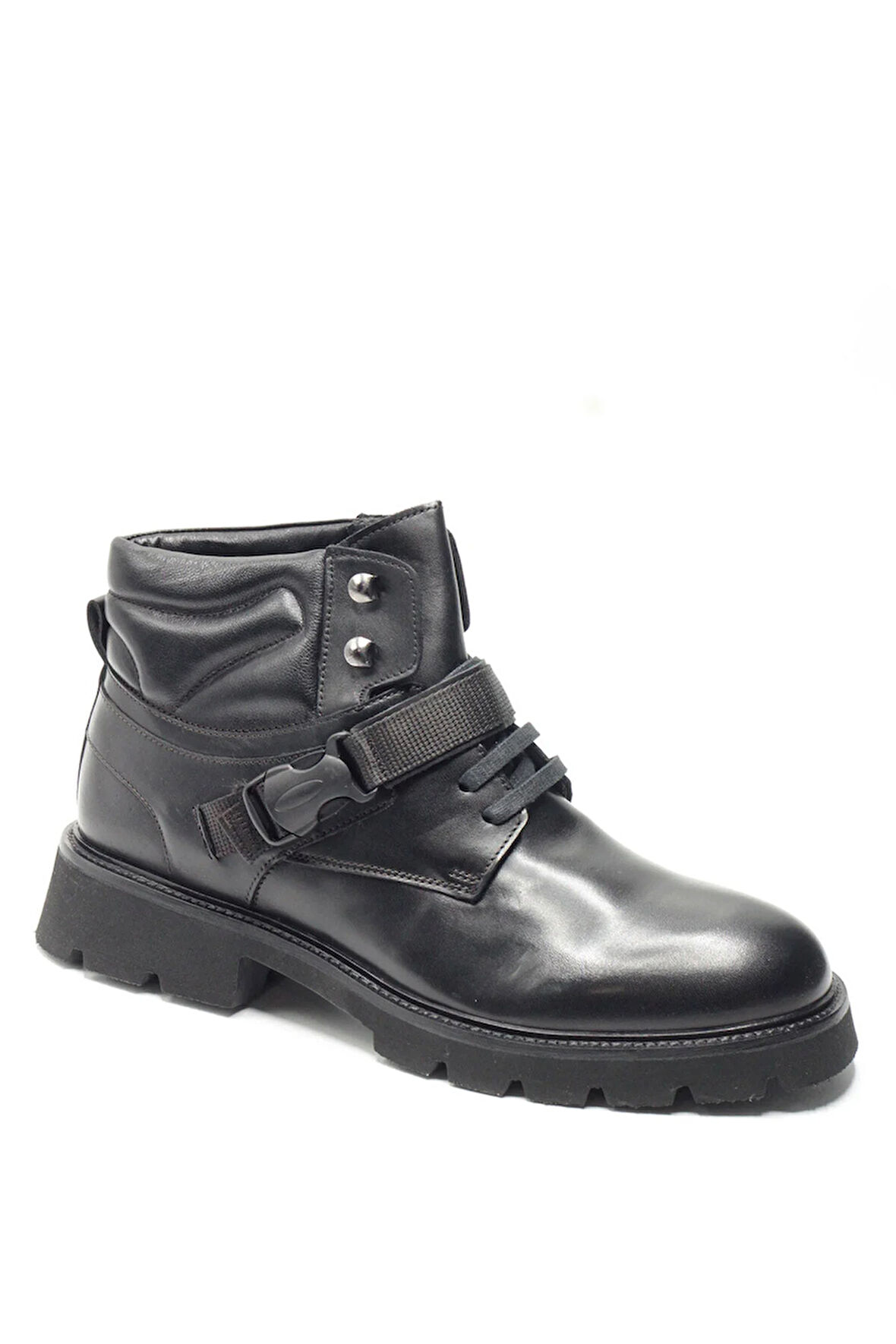 Siyah Hakiki Deri Tokalı Eva Taban Erkek Postal Bot