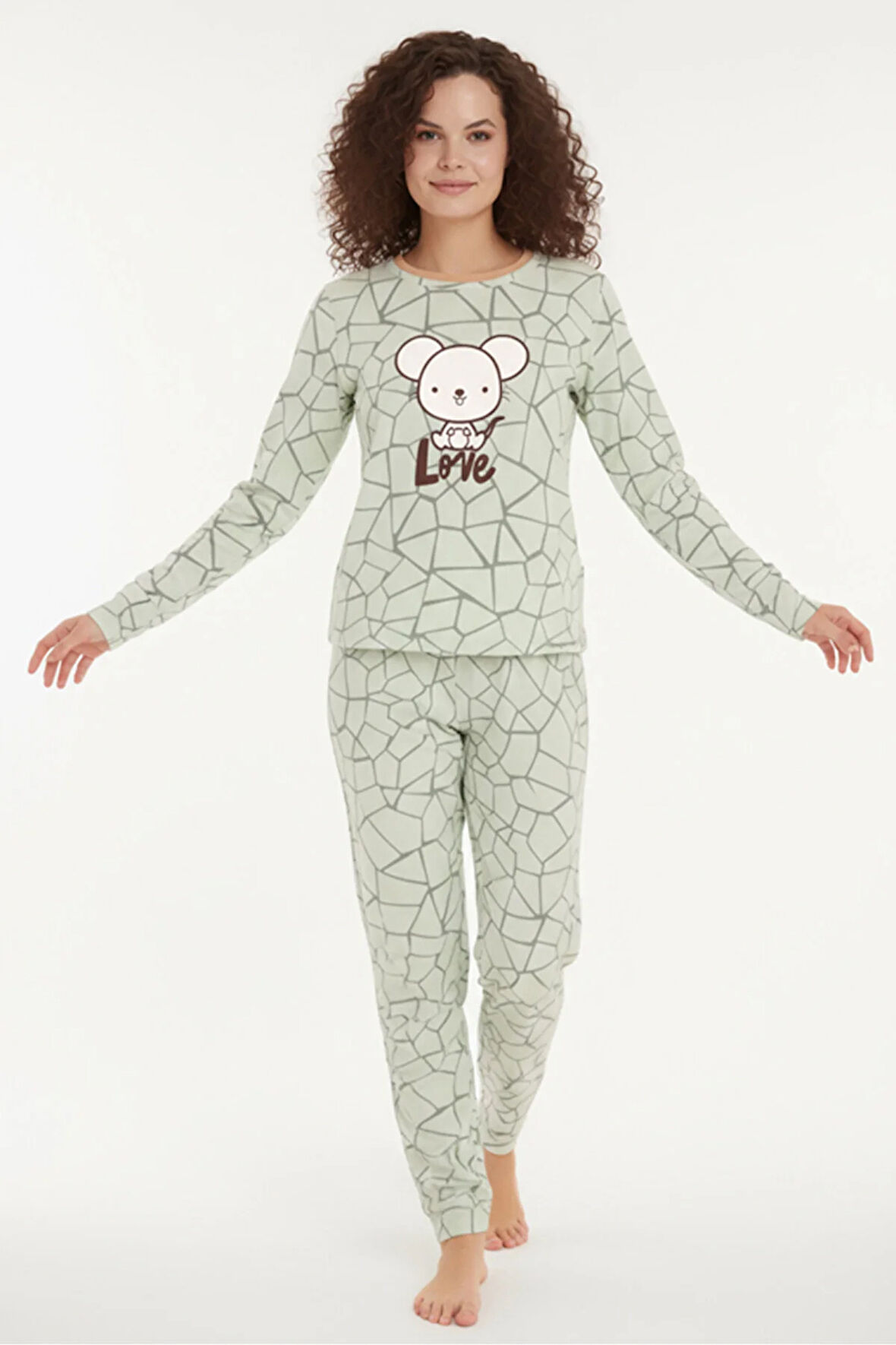 Luxury Thermal Love Desenli Kadın Polar Kışlık Pijama Takımı – 42013