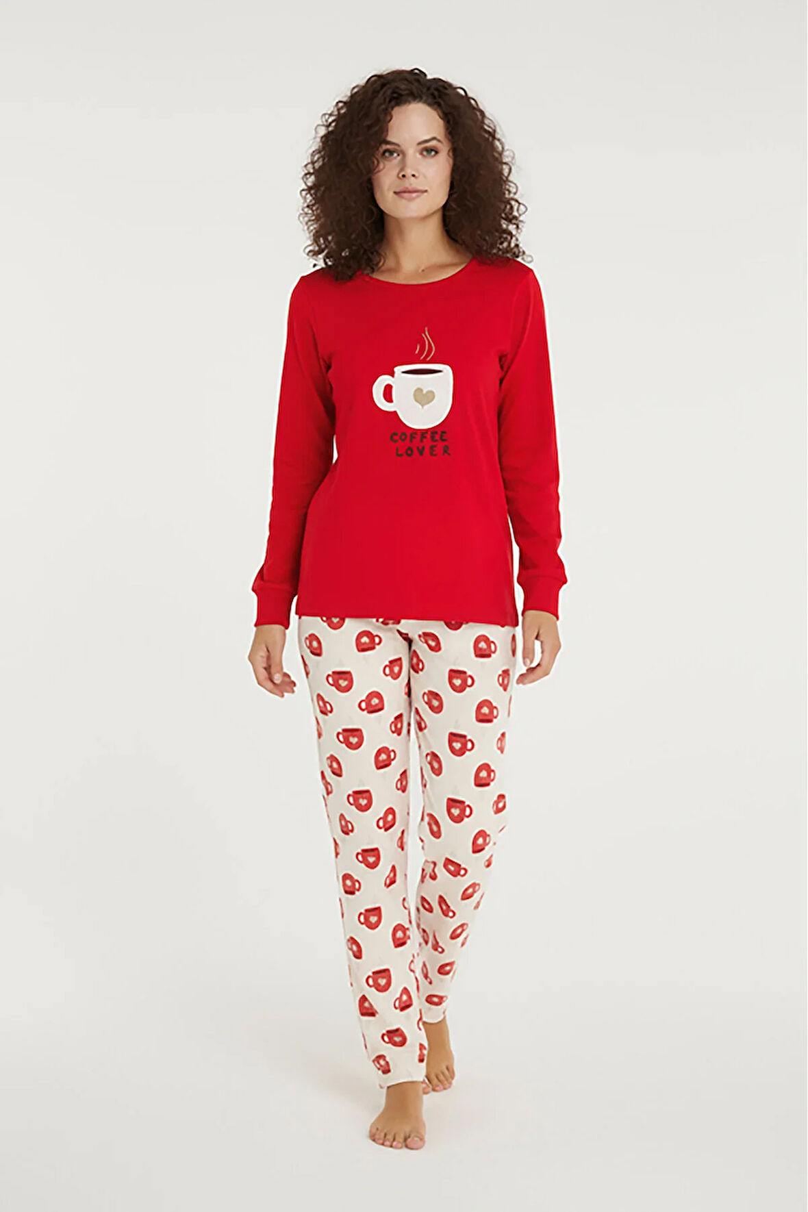 Luxury Thermal Coffee Lover Kadın Kışlık Uzun Kollu Polar Pijama Takımı – 42048