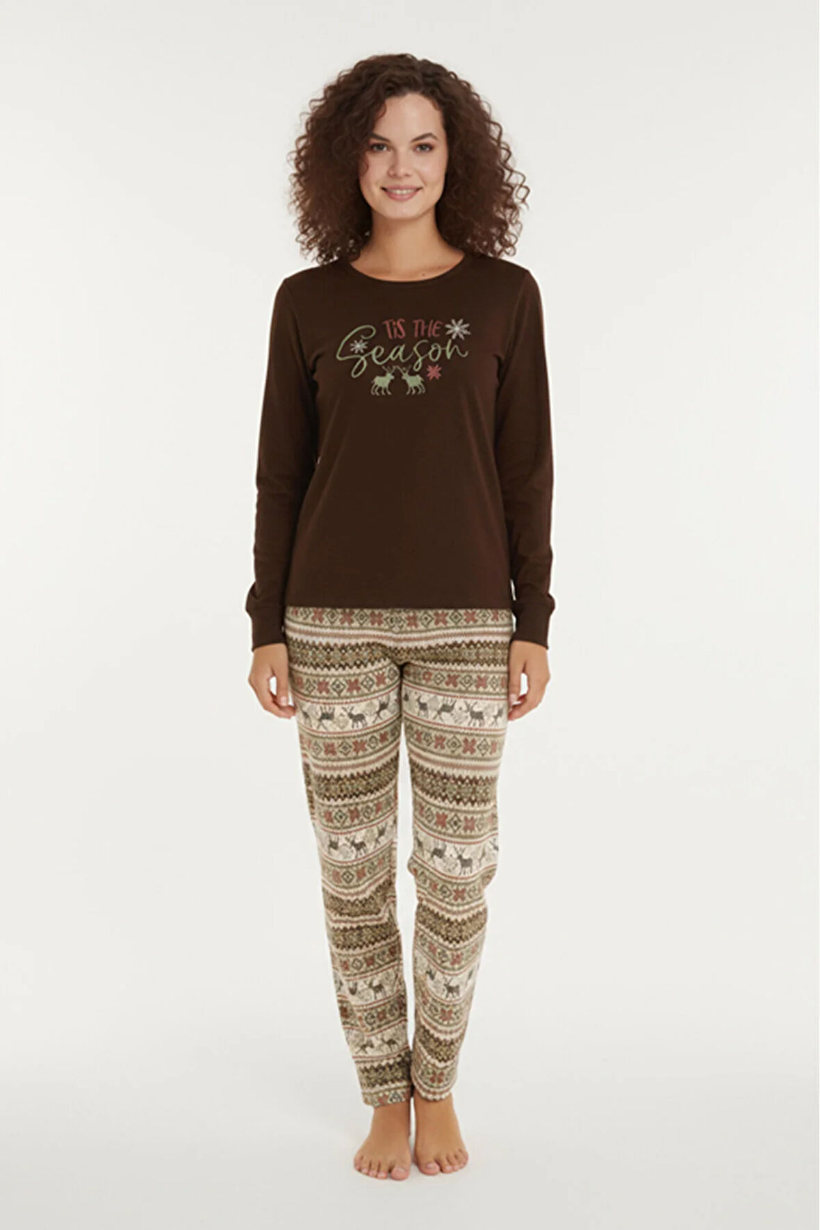 Luxury Thermal Season Geyik Desenli Kadın Polar Kışlık Pijama Takımı – 42059