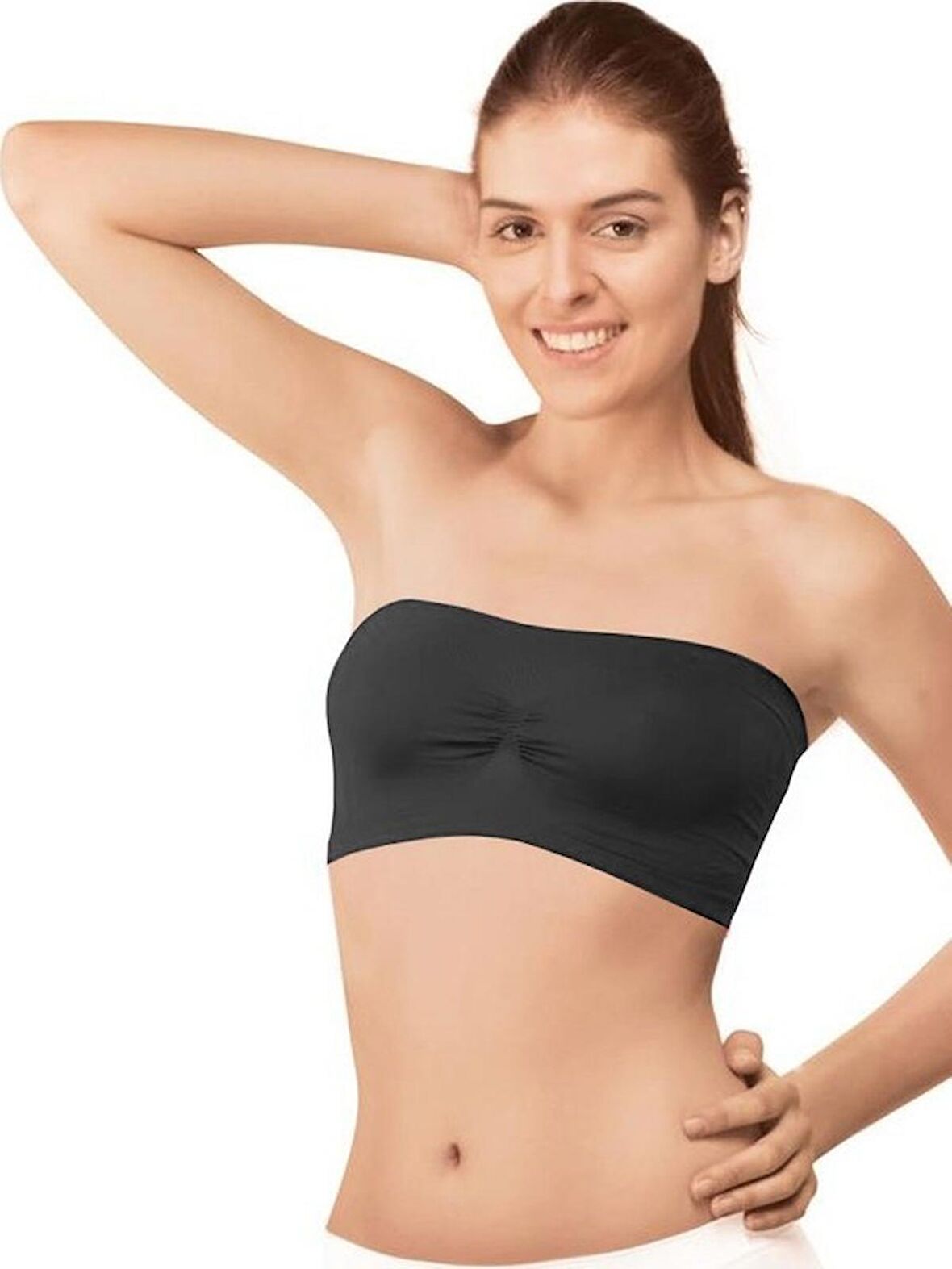 Elite Life 3 Adet Siyah Renk Dikişsiz Straplez Atlet