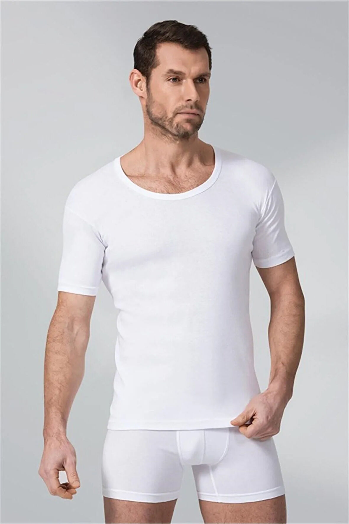 3 Adet Gri Renk Ribana Bisiklet Yaka Fanila