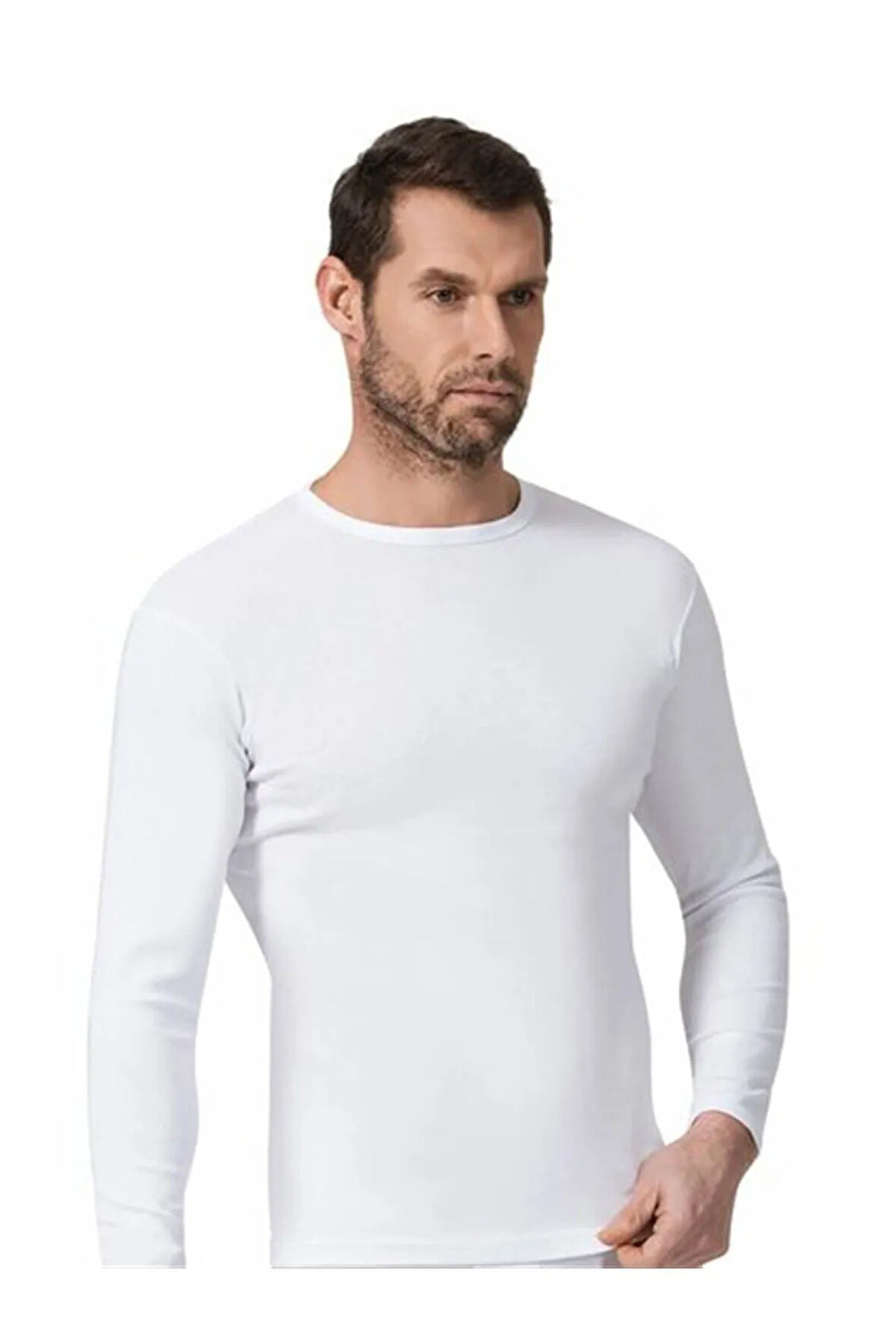 10 Adet Beyaz Renk Ribana Uzun Kollu Fanila