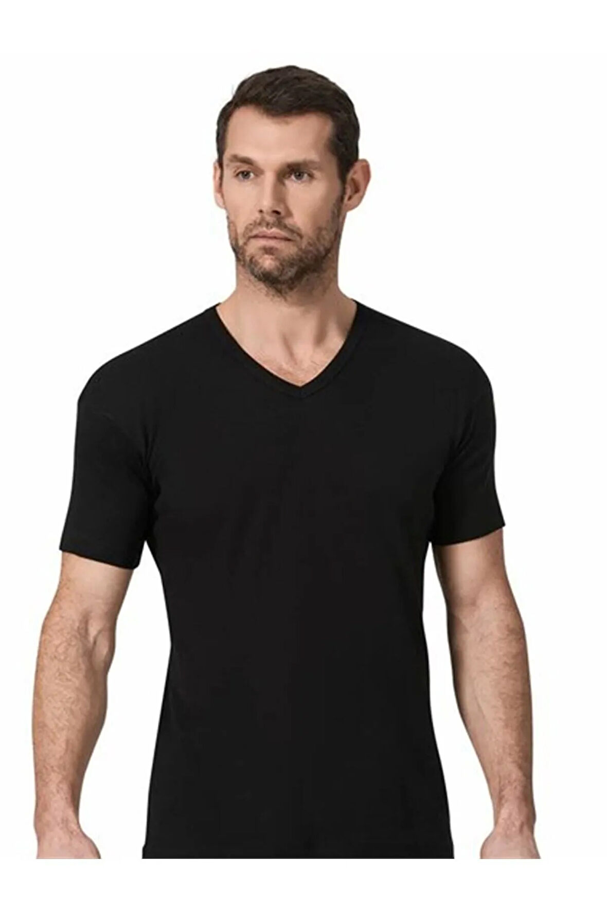 3 Adet Beyaz Renk V Yaka Kısa Kollu Atlet Fanila